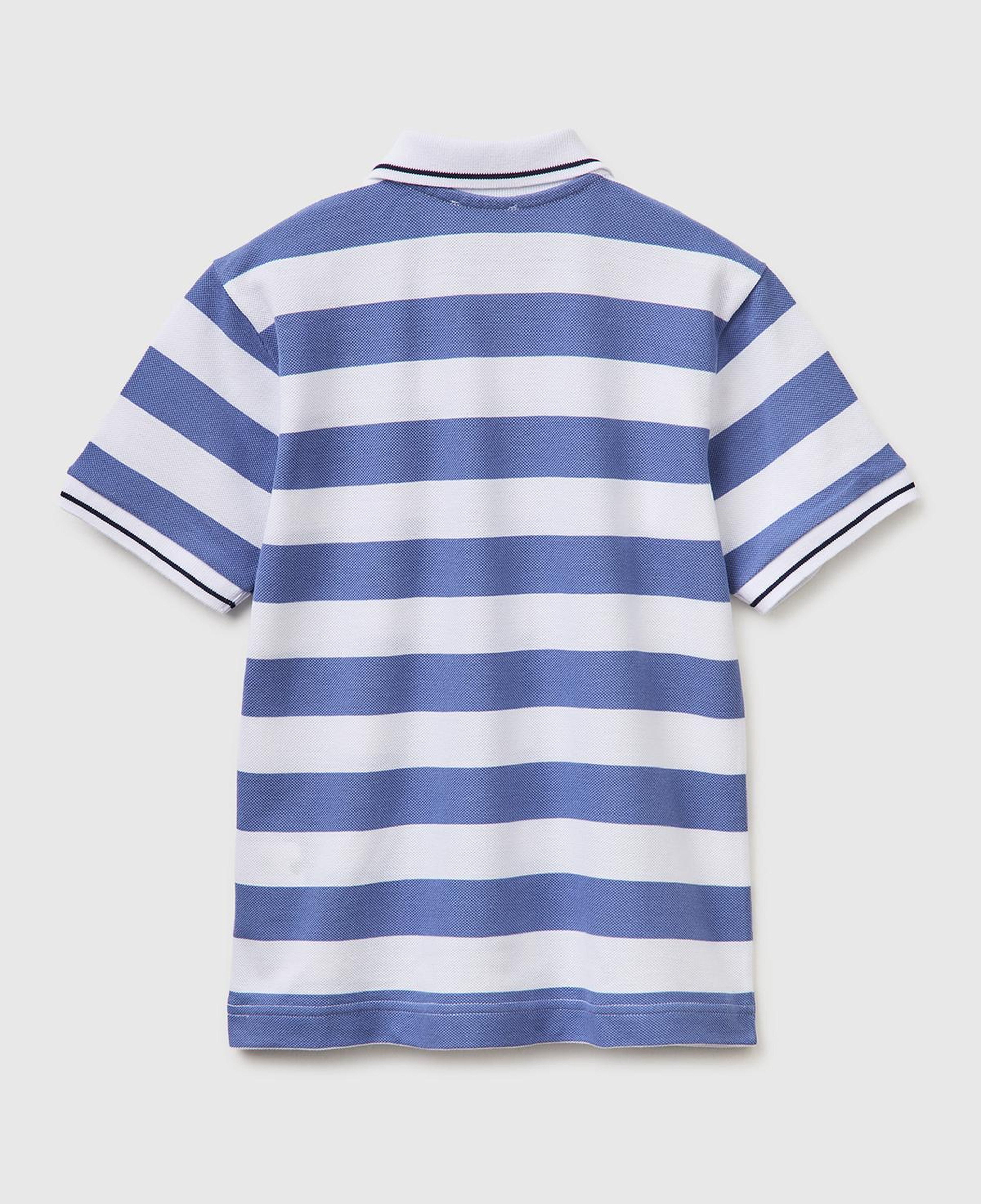 Erkek Çocuk Mavi Mix Çizgili Logo Nakışlı Polo Yaka Çocuk T-Shirt