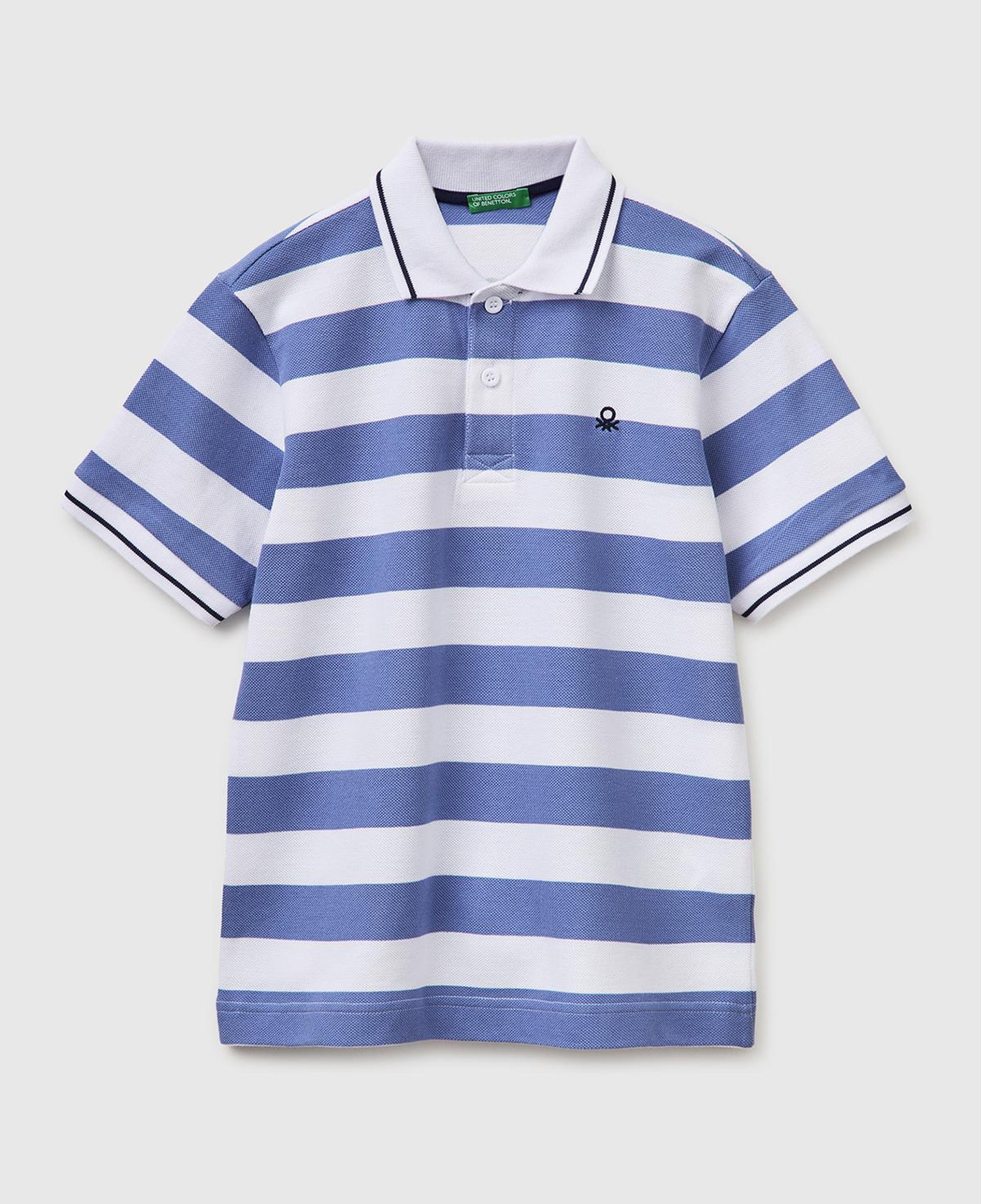 Erkek Çocuk Mavi Mix Çizgili Logo Nakışlı Polo Yaka Çocuk T-Shirt