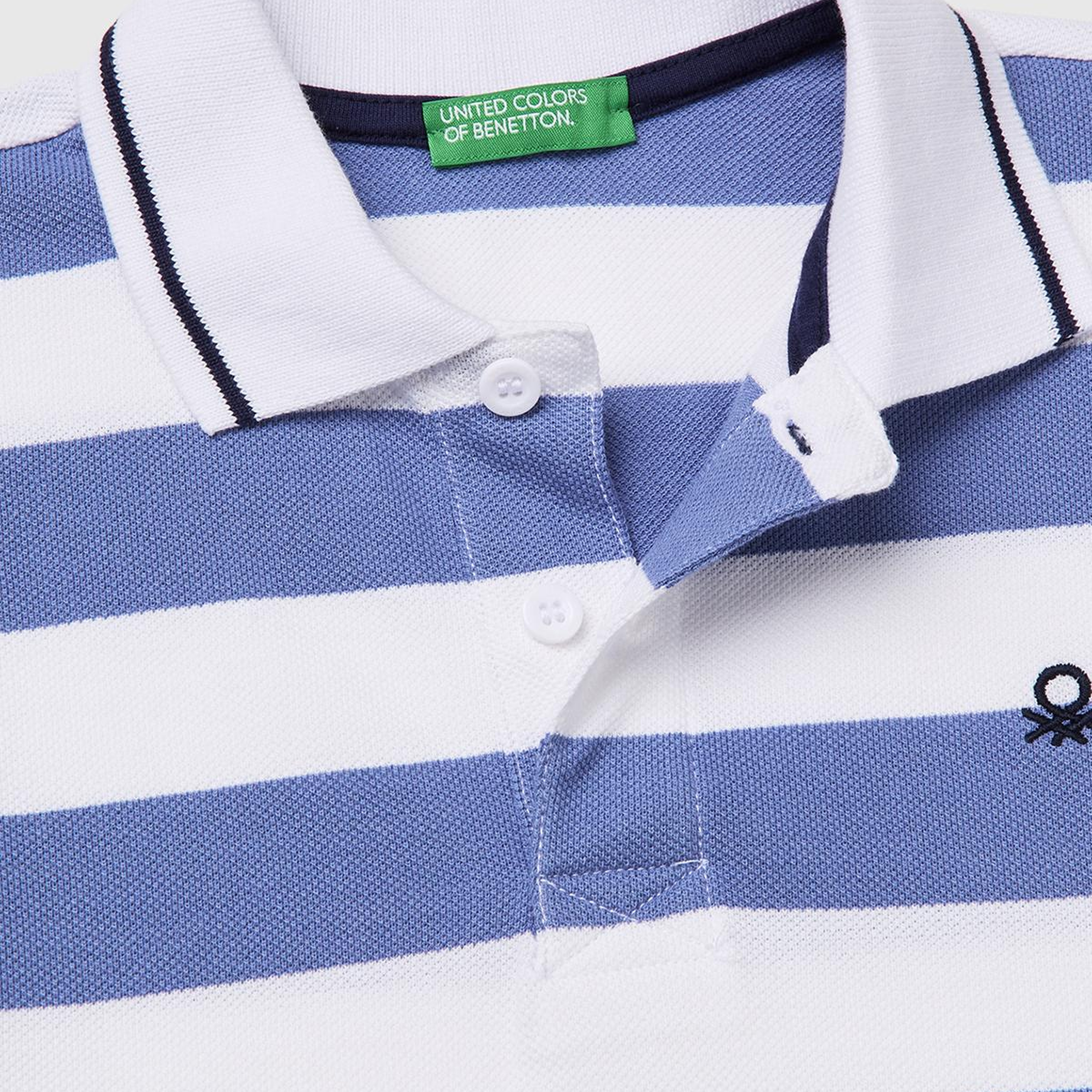 Erkek Çocuk Mavi Mix Çizgili Logo Nakışlı Polo Yaka Çocuk T-Shirt