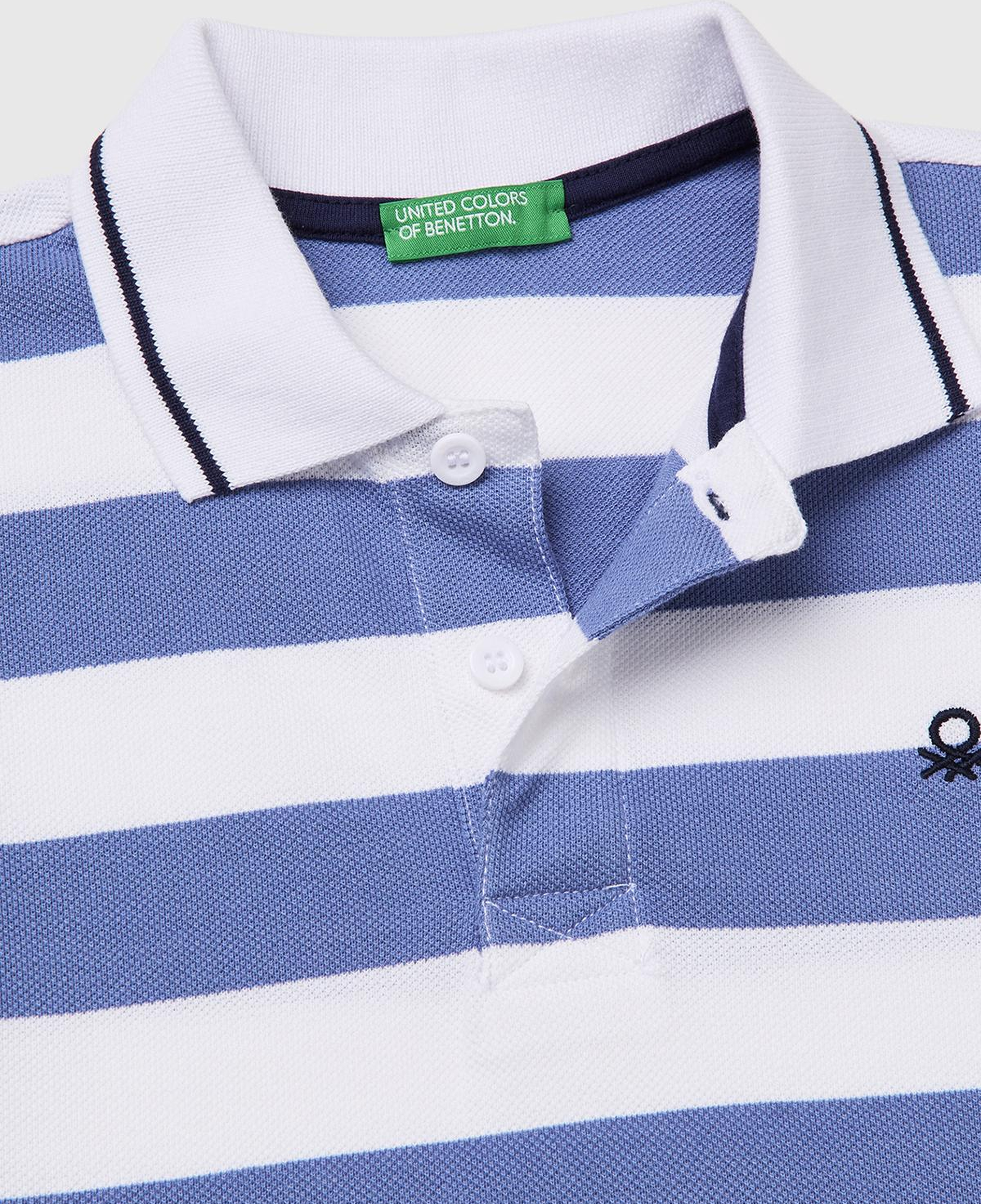Erkek Çocuk Mavi Mix Çizgili Logo Nakışlı Polo Yaka Çocuk T-Shirt