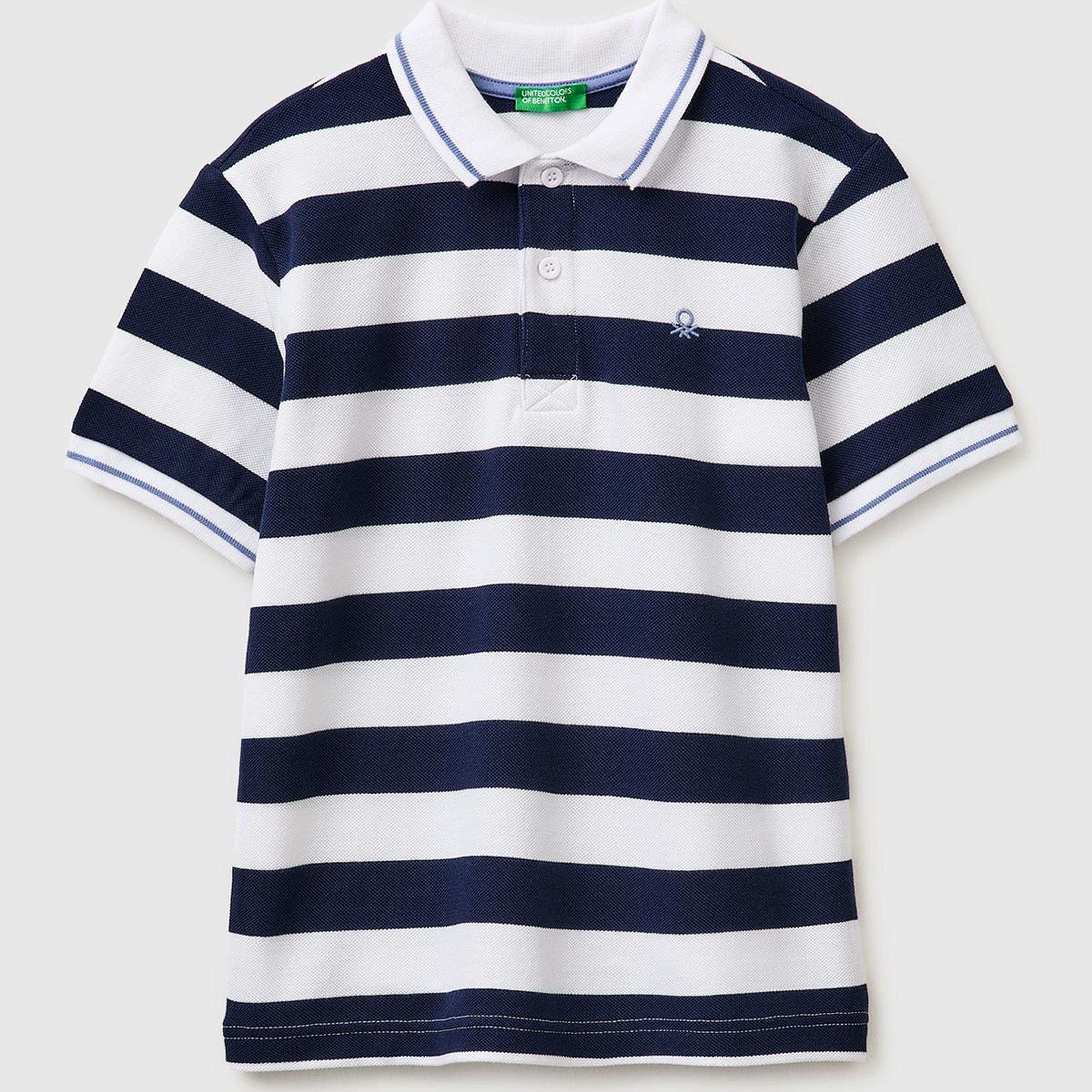 Erkek Çocuk Koyu Mavi Mix Çizgili Logo Nakışlı Polo Yaka Çocuk T-Shirt