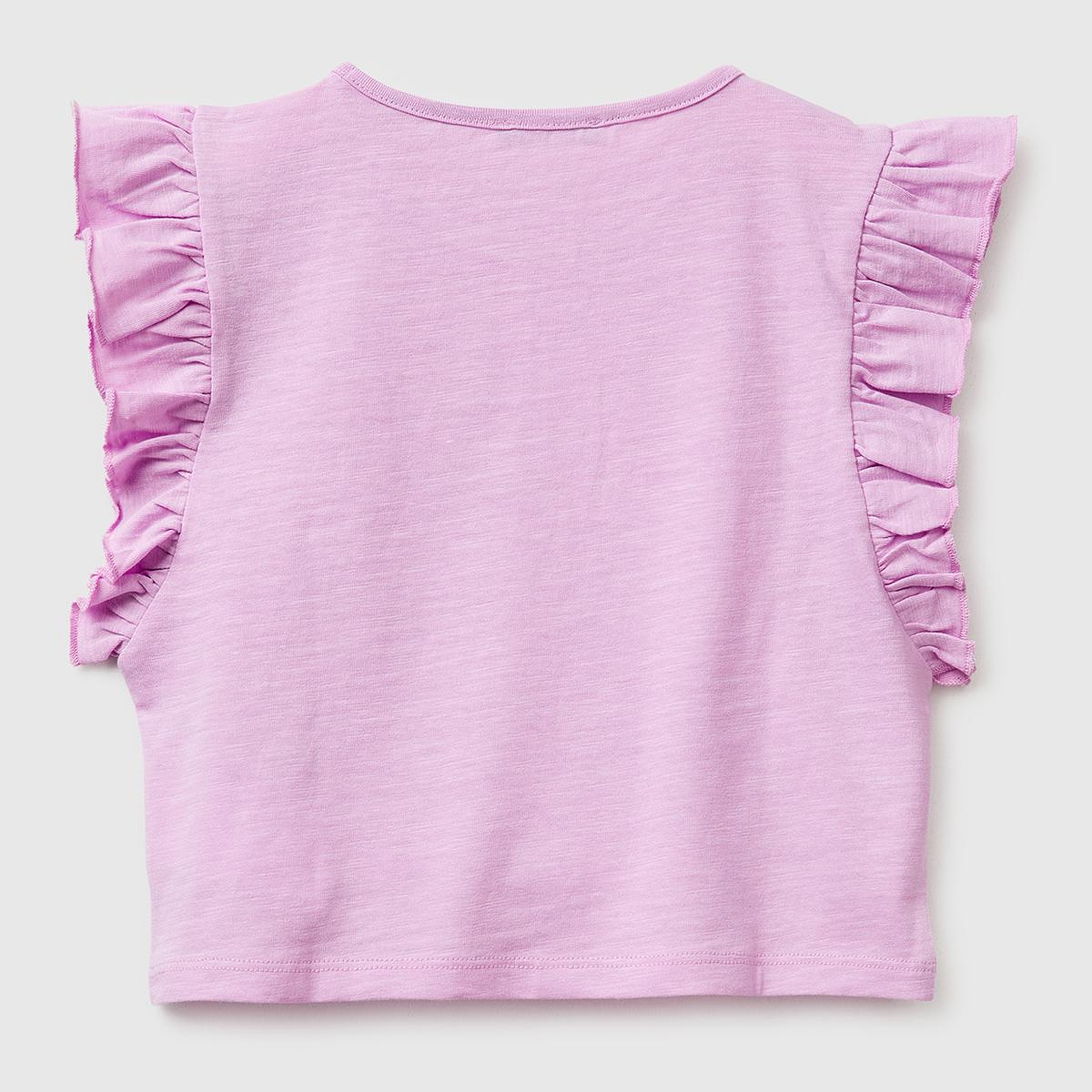 Kız Çocuk Pembe İşlemeli Kelebek Baskılı Kolları Fırfırlı T-Shirt