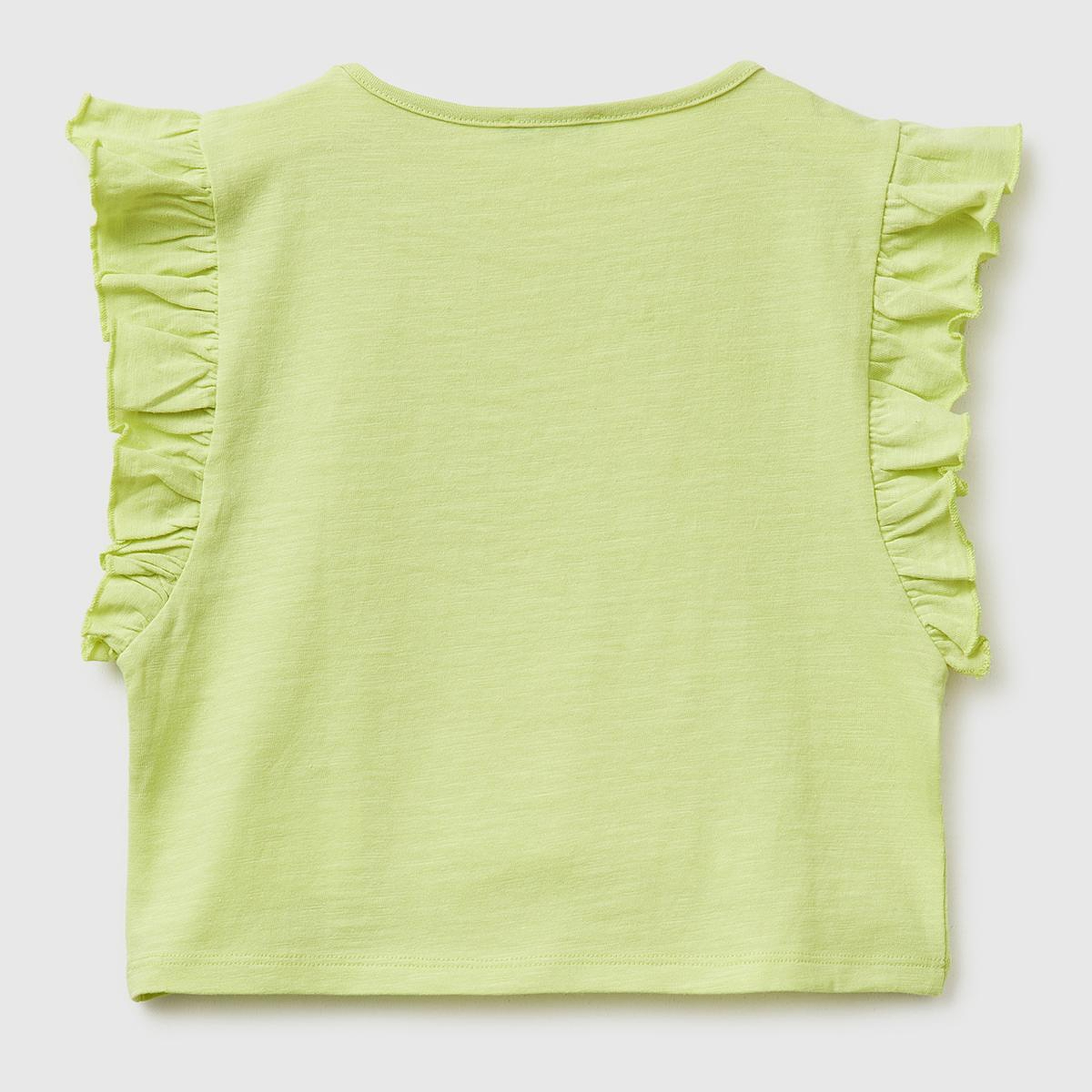 Kız Çocuk Sarı İşlemeli Kelebek Baskılı Kolları Fırfırlı T-Shirt