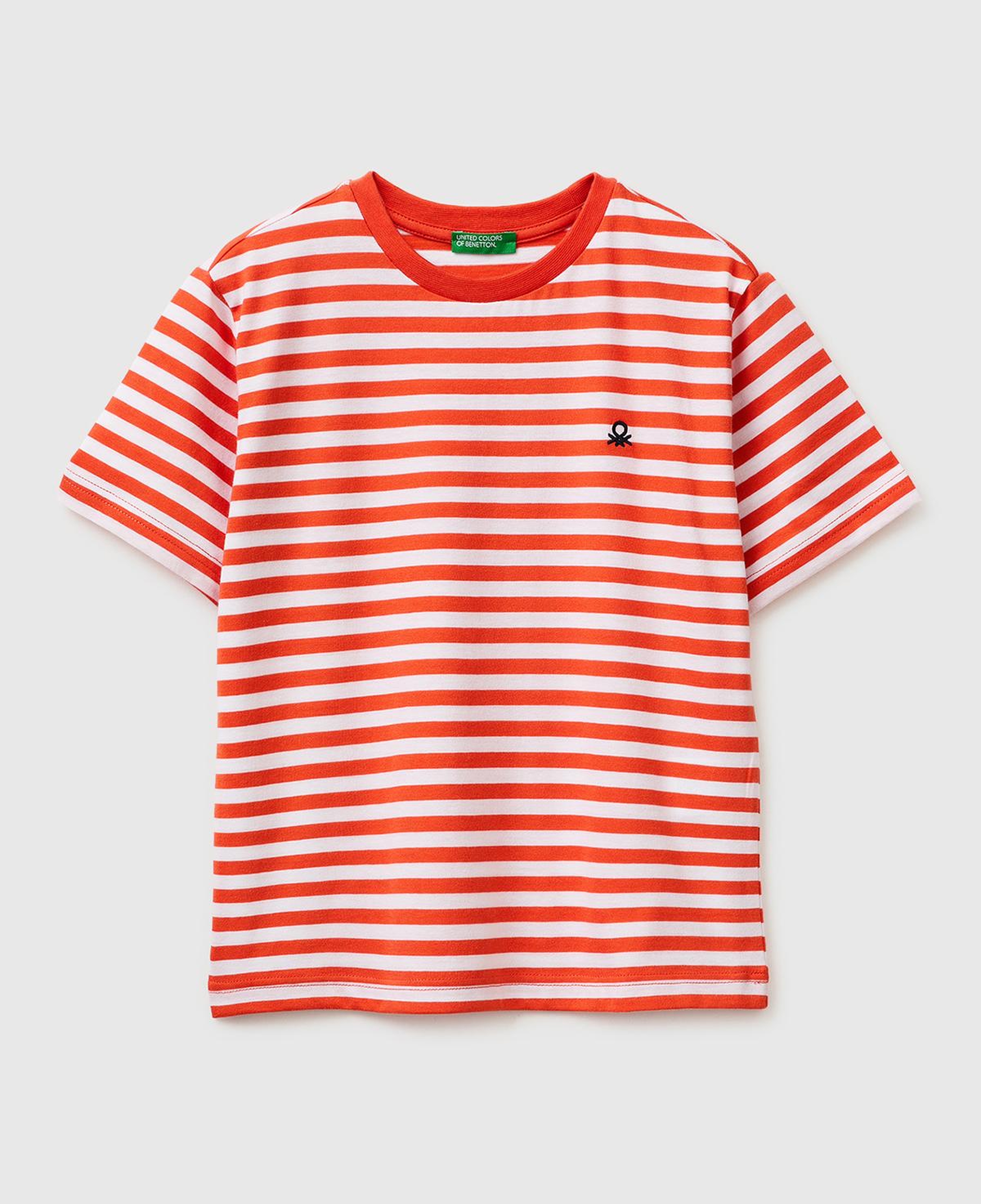 Erkek Çocuk Kırmızı Mix Çok Renkli Logo İşlemeli Çizgili T-Shirt
