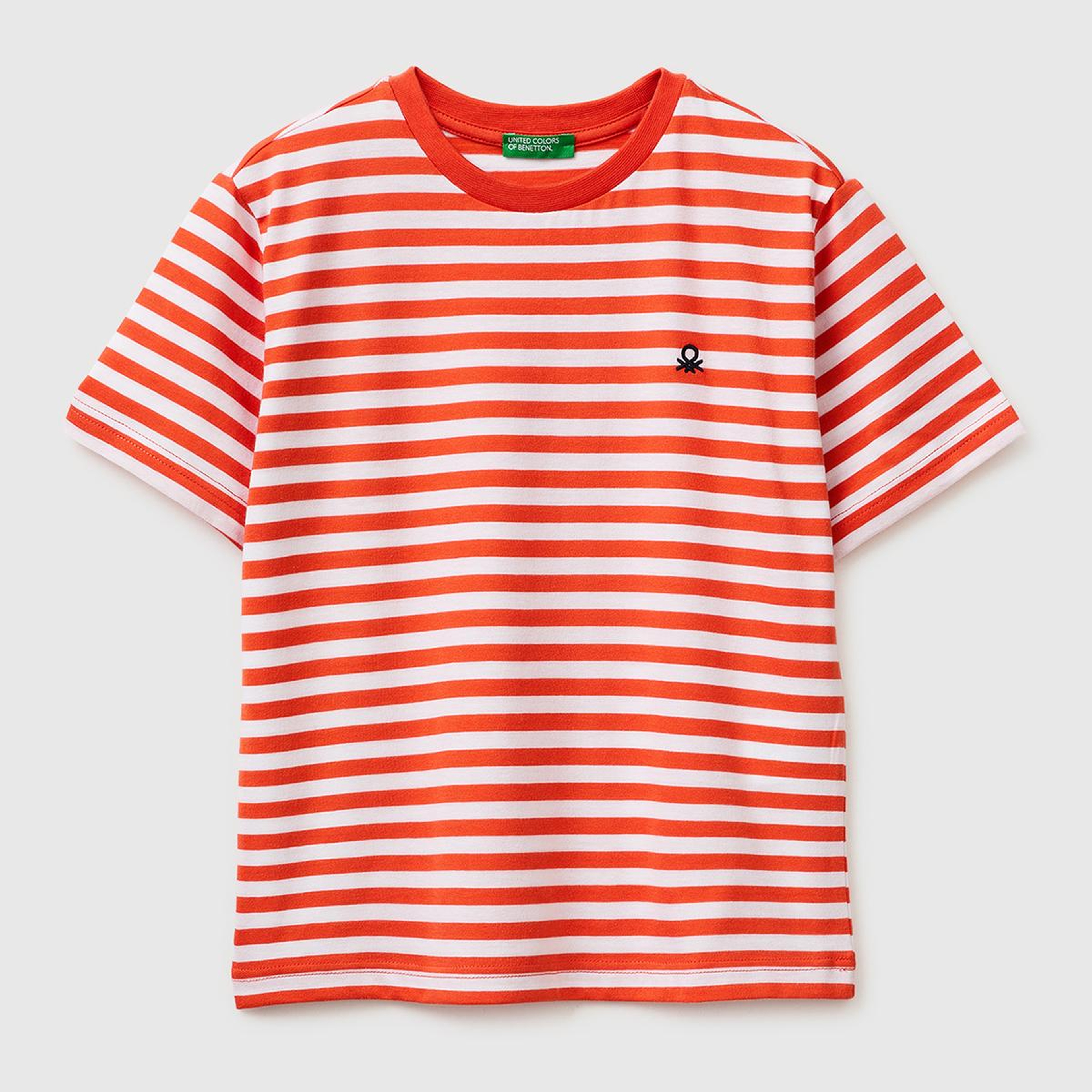 Erkek Çocuk Kırmızı Mix Çok Renkli Logo İşlemeli Çizgili T-Shirt