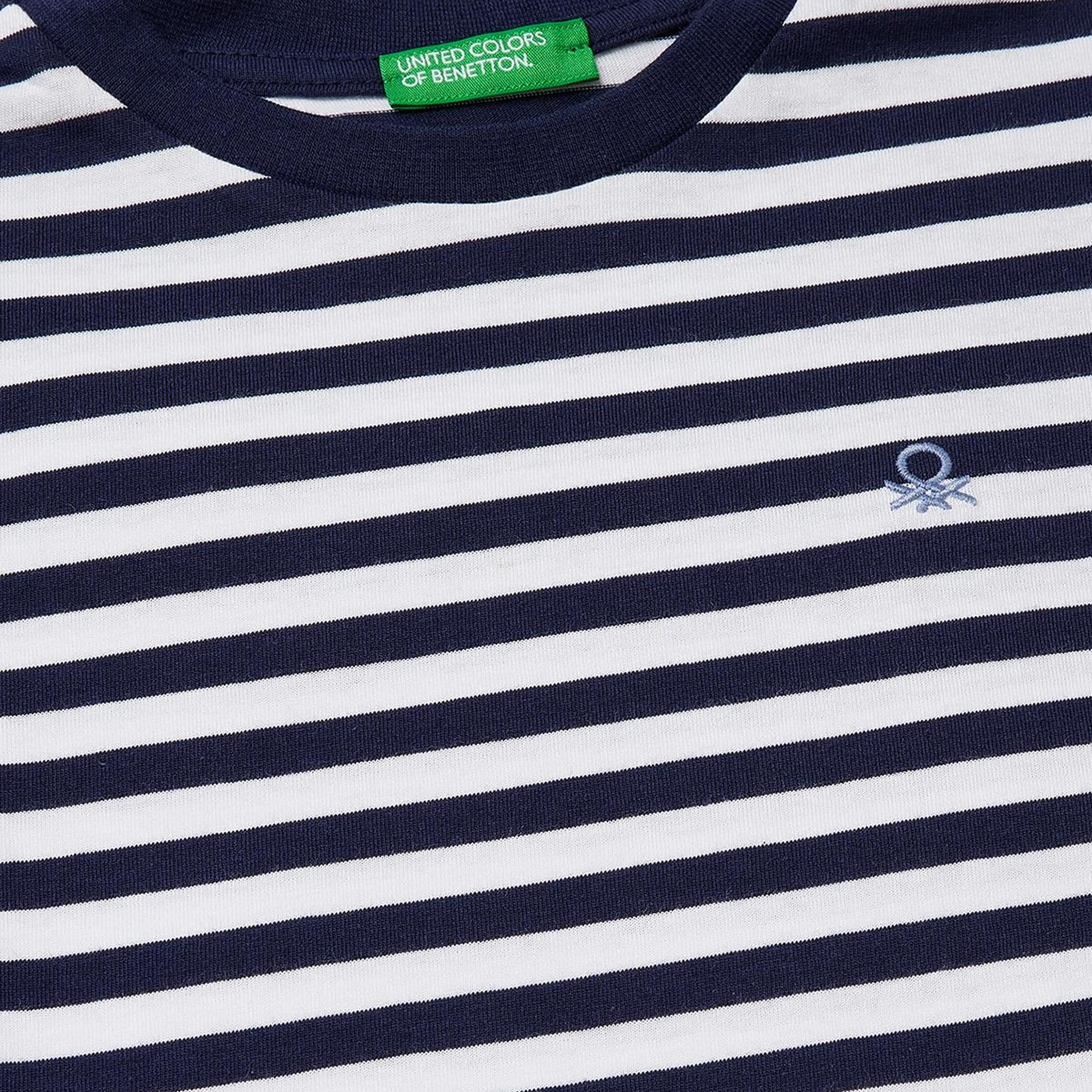 Erkek Çocuk Koyu Mavi Mix Çok Renkli Logo İşlemeli Çizgili T-Shirt