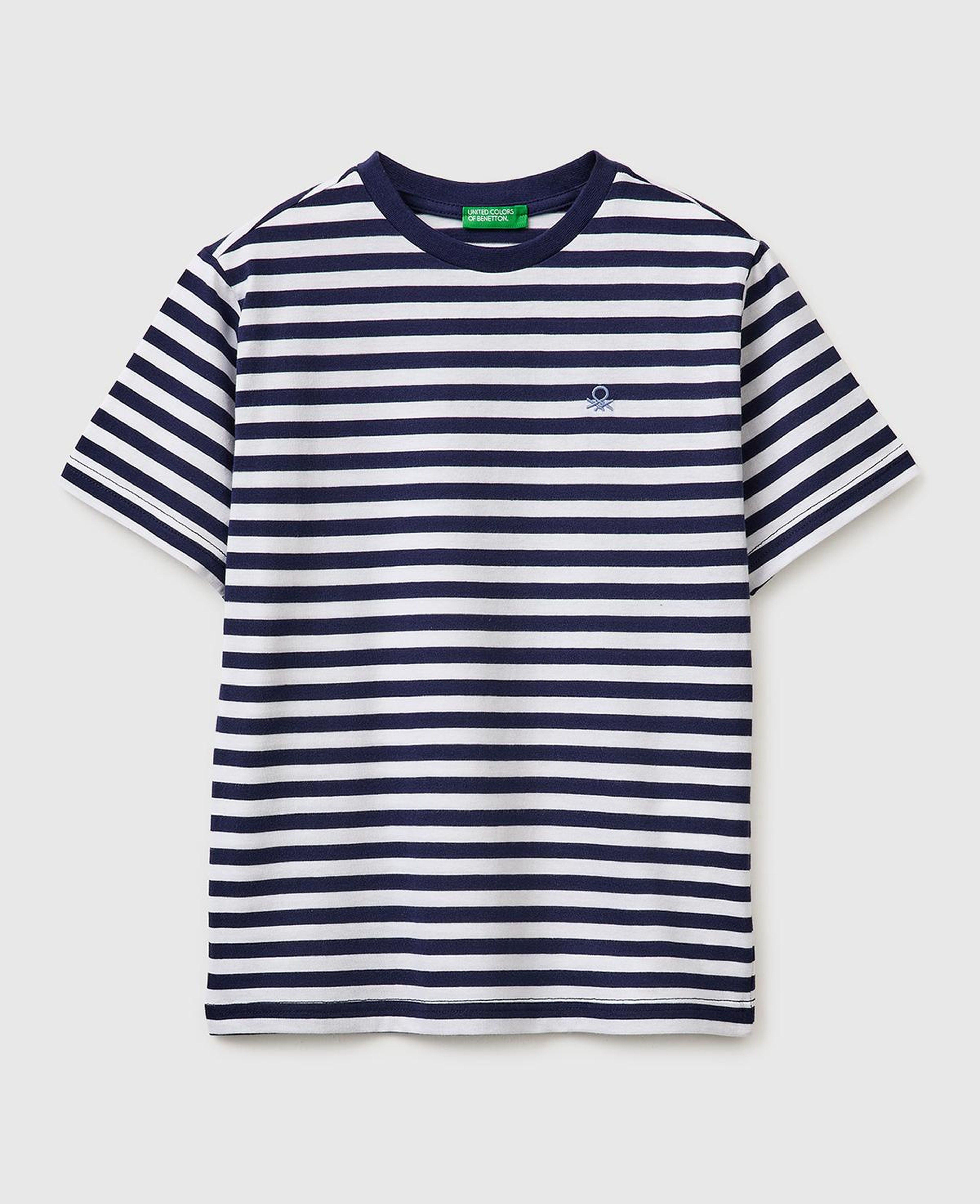 Erkek Çocuk Koyu Mavi Mix Çok Renkli Logo İşlemeli Çizgili T-Shirt