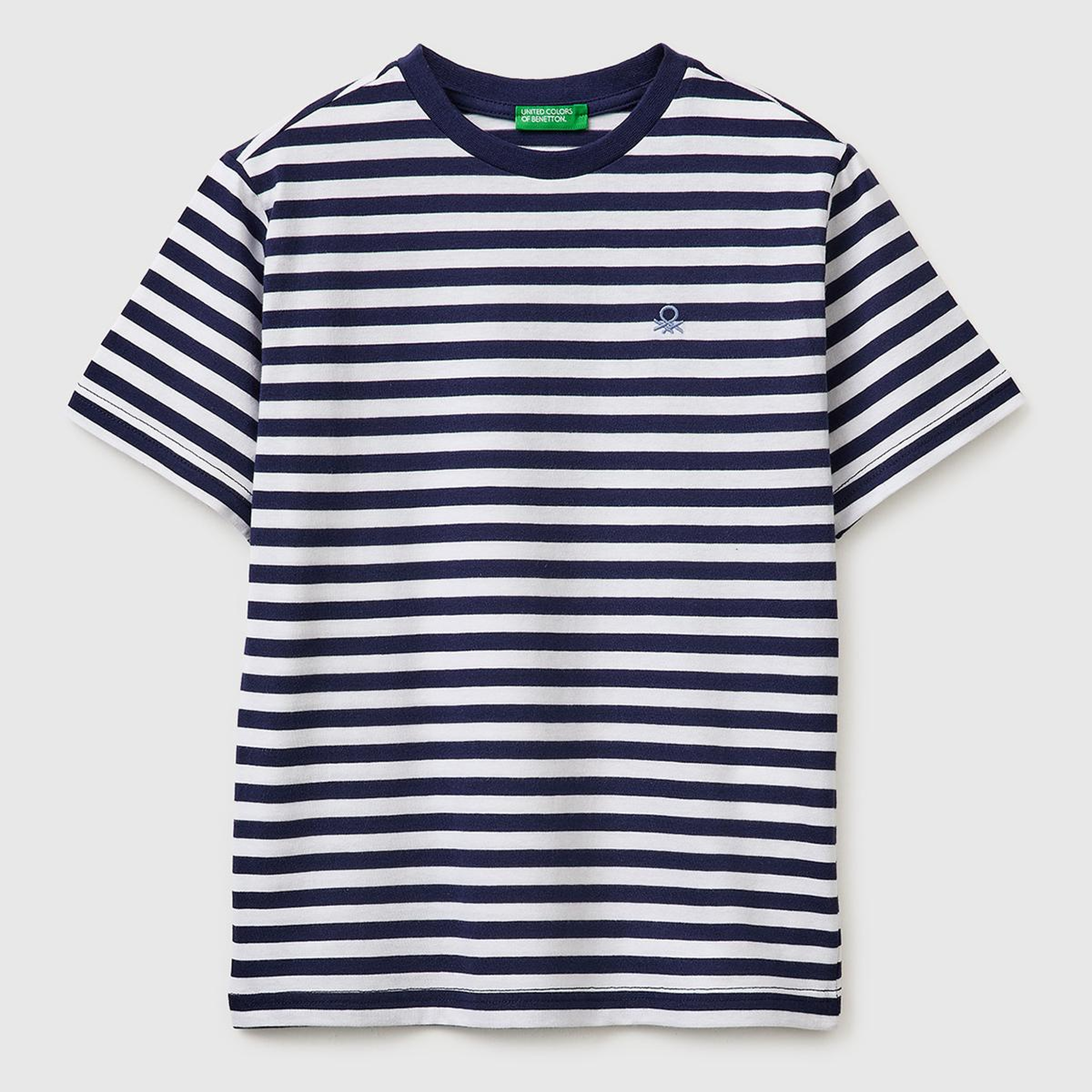 Erkek Çocuk Koyu Mavi Mix Çok Renkli Logo İşlemeli Çizgili T-Shirt