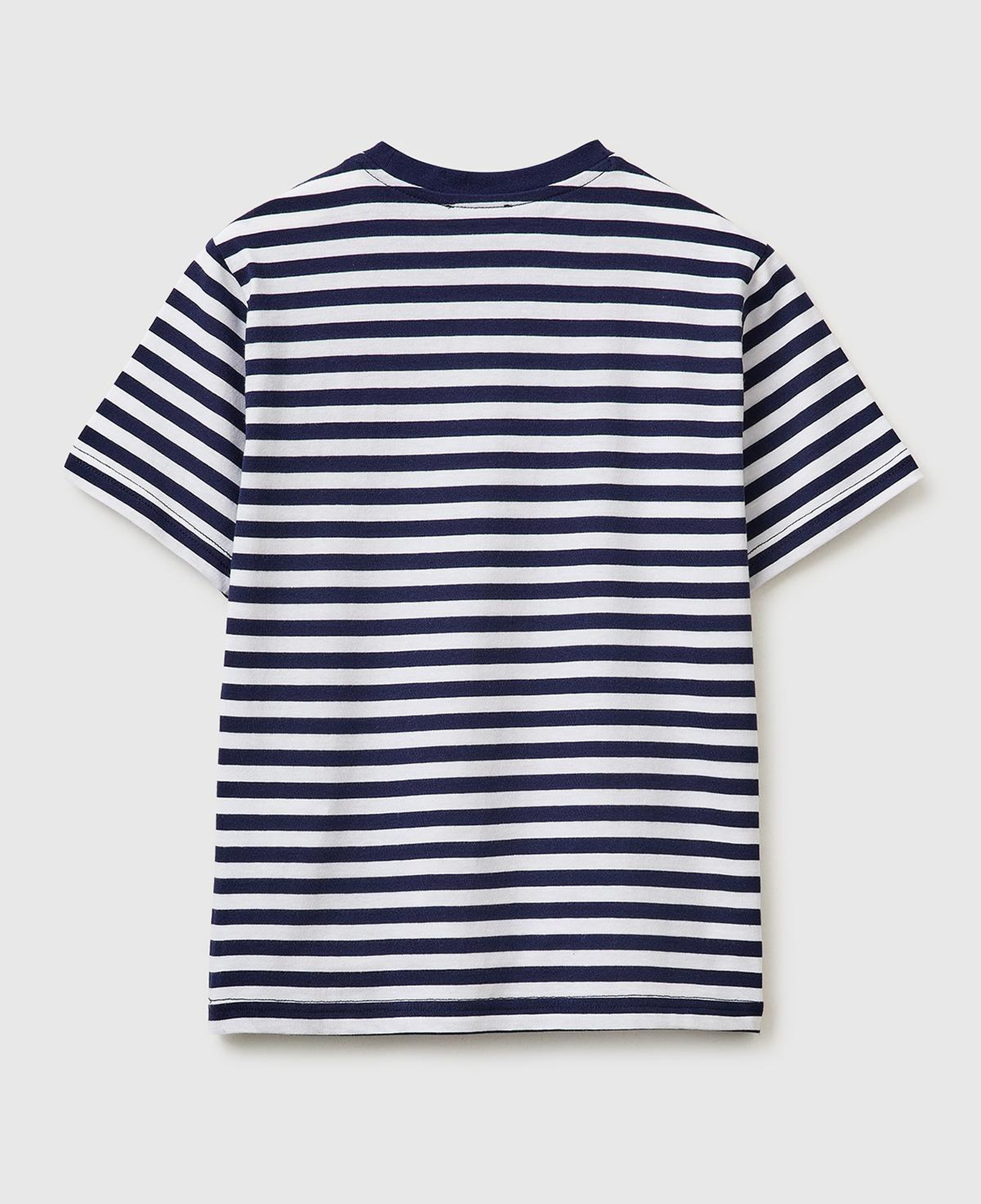 Erkek Çocuk Koyu Mavi Mix Çok Renkli Logo İşlemeli Çizgili T-Shirt