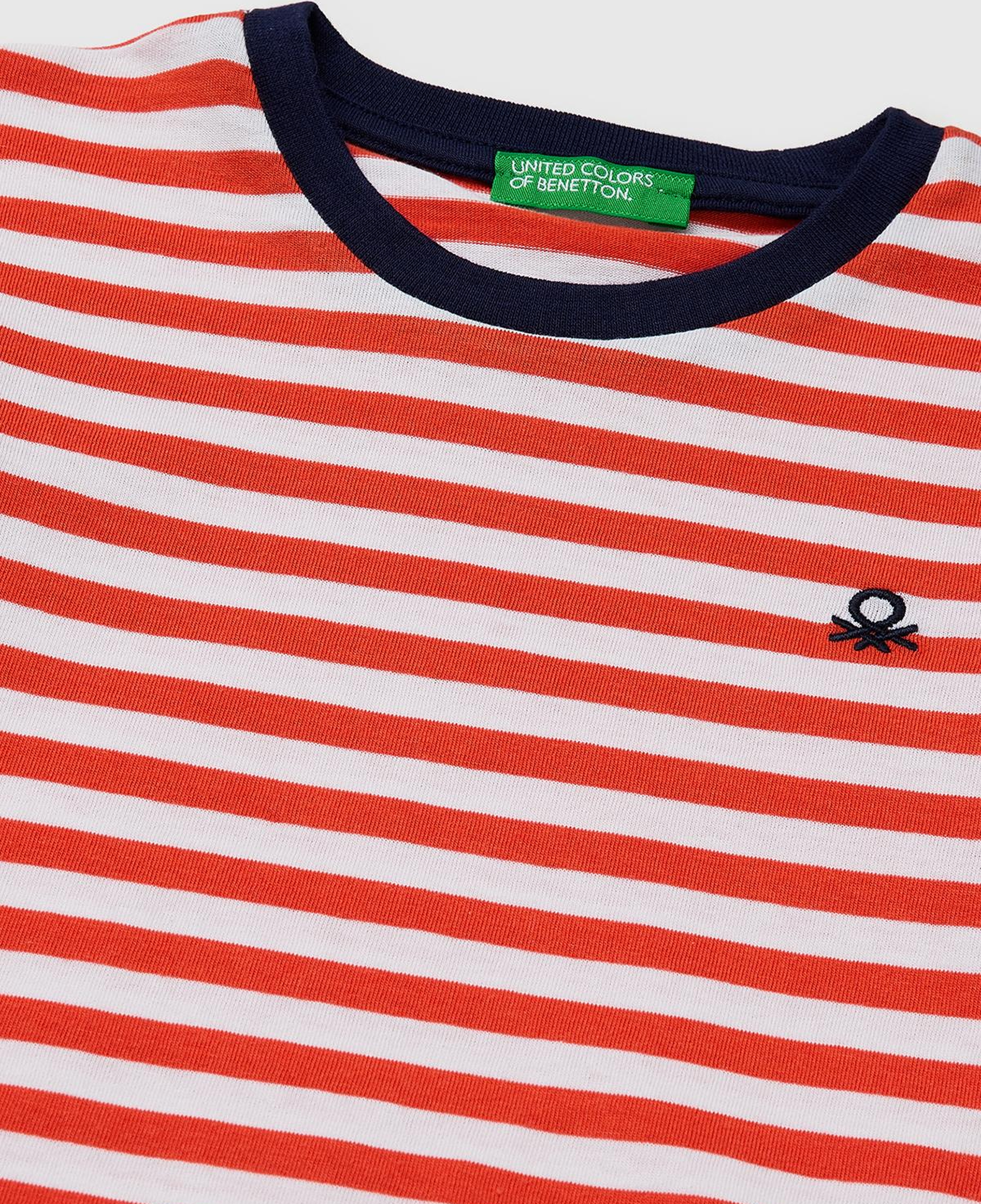 Erkek Çocuk Kırmızı Mix İplik Boyalı Logo İşlemeli Çizgili Bisiklet Yaka T-Shirt