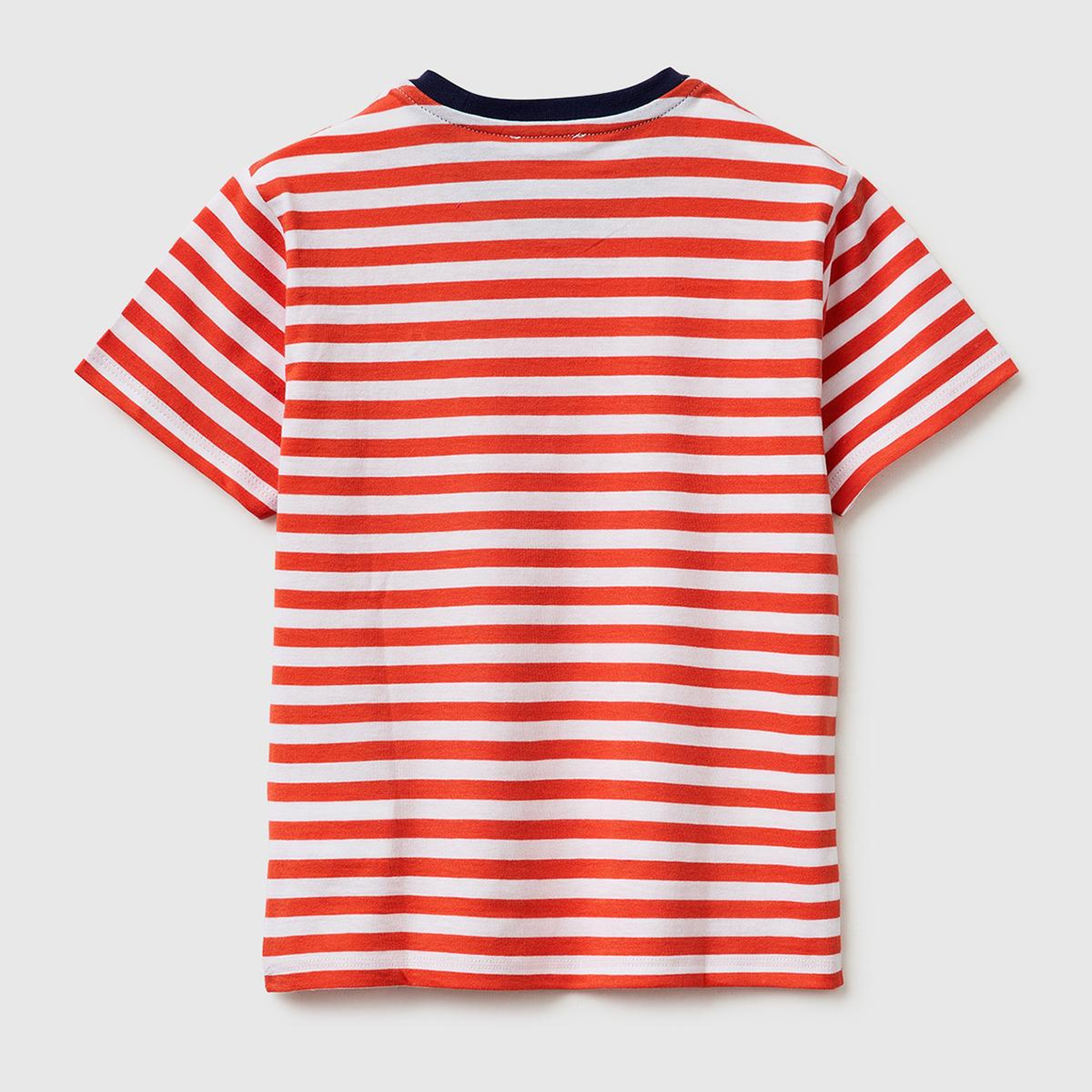 Erkek Çocuk Kırmızı Mix İplik Boyalı Logo İşlemeli Çizgili Bisiklet Yaka T-Shirt
