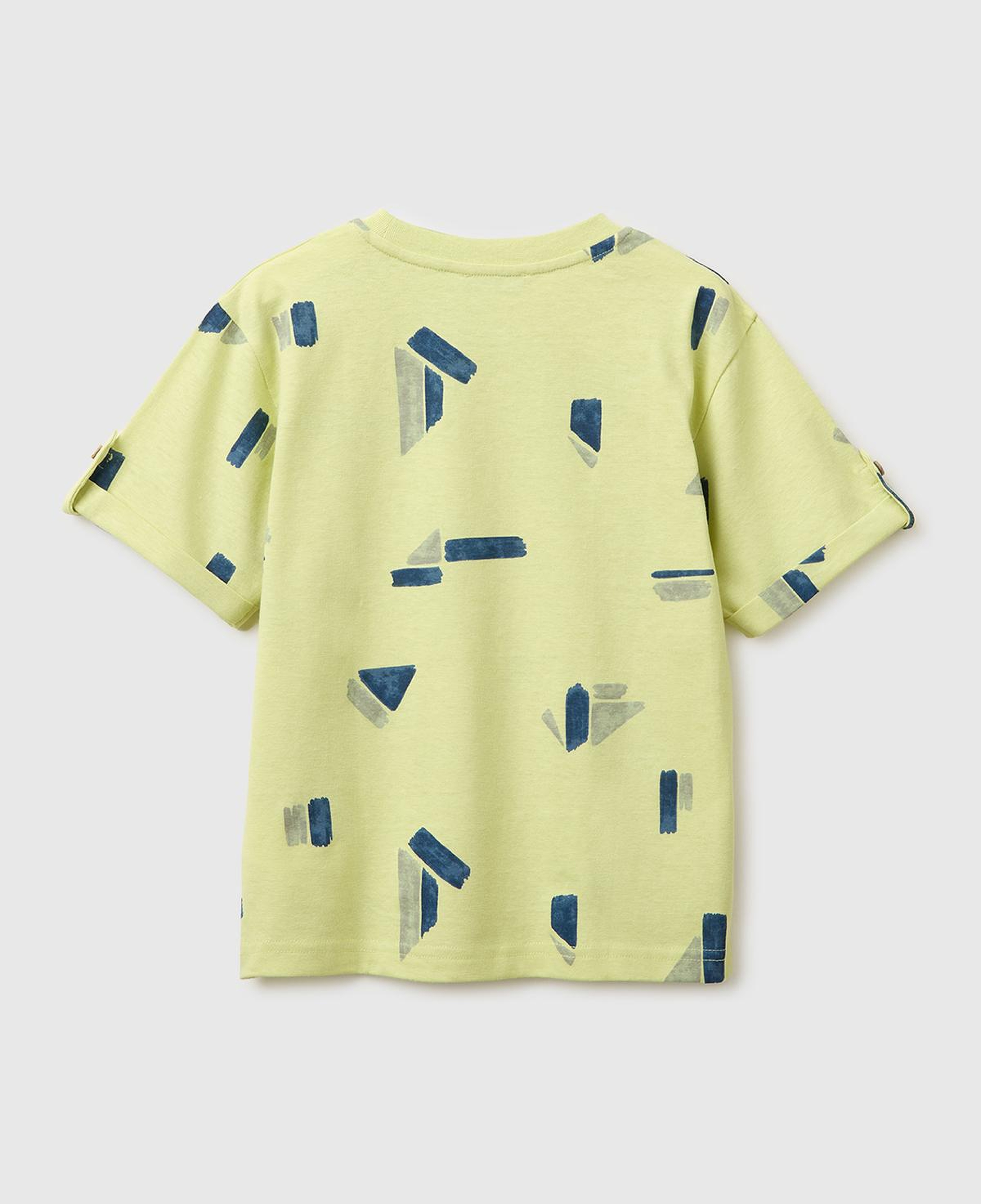 Erkek Çocuk Sarı Logo İşlemeli Düğmeli Cep Detaylı Tamamı Desenli T-Shirt