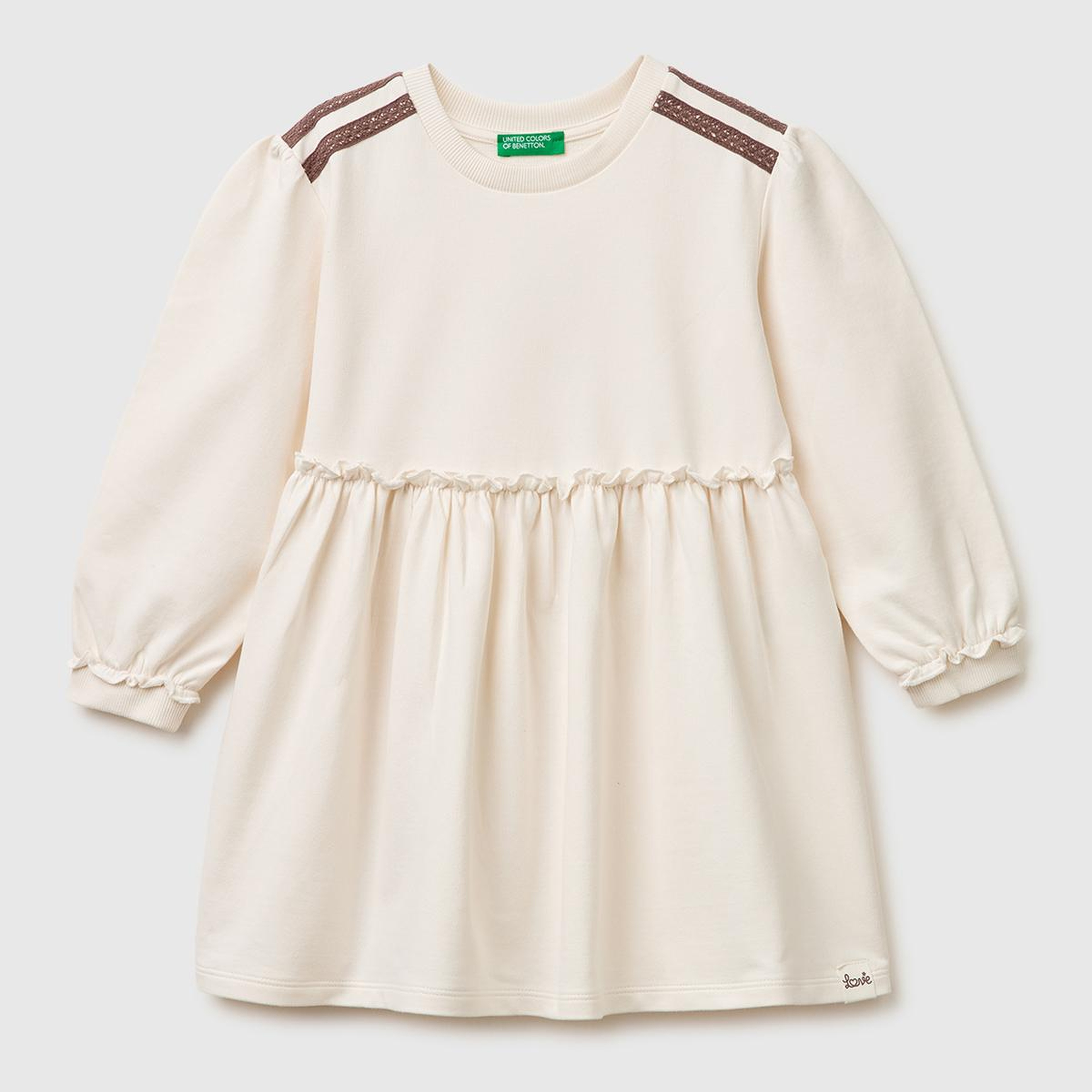 Kız Çocuk Ekru Kurdele Detaylı Bisiklet Yaka Sweatshirt Elbise
