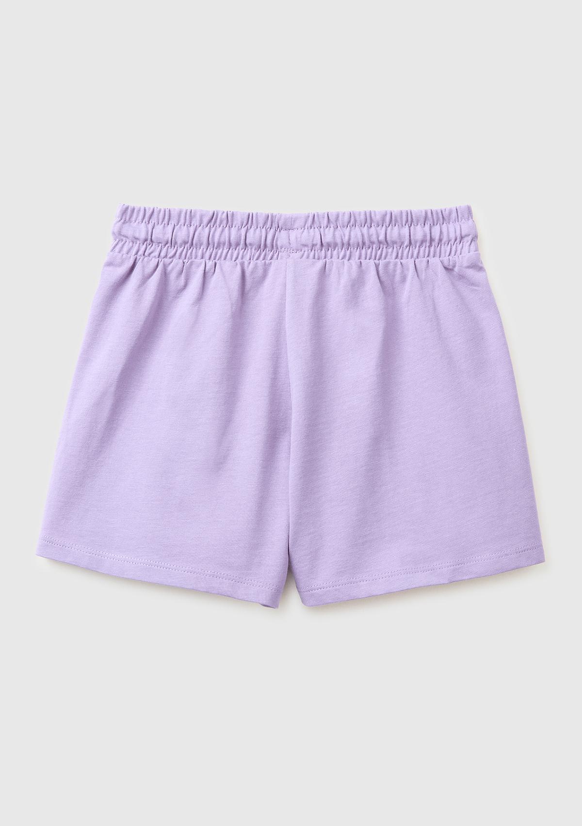 Kız Çocuk Lila İşleme Logo Detaylı Regular Fit Bermuda Şort
