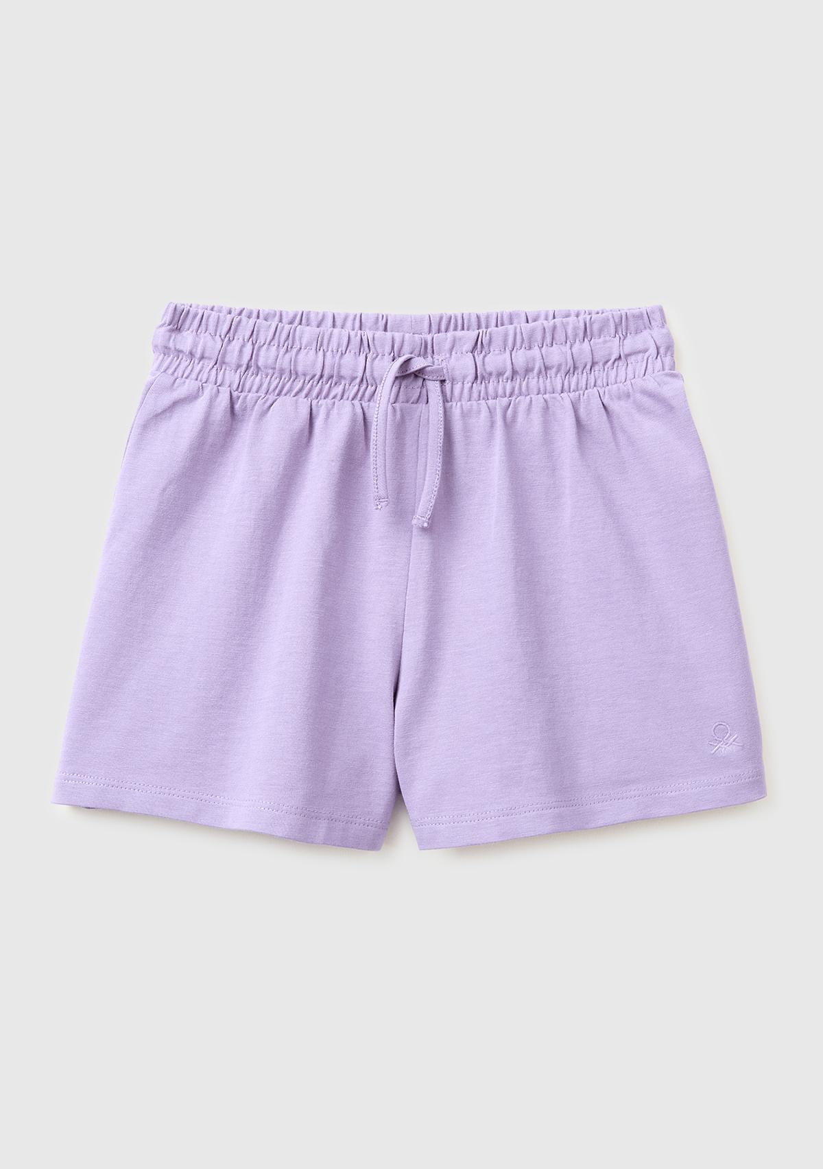 Kız Çocuk Lila İşleme Logo Detaylı Regular Fit Bermuda Şort