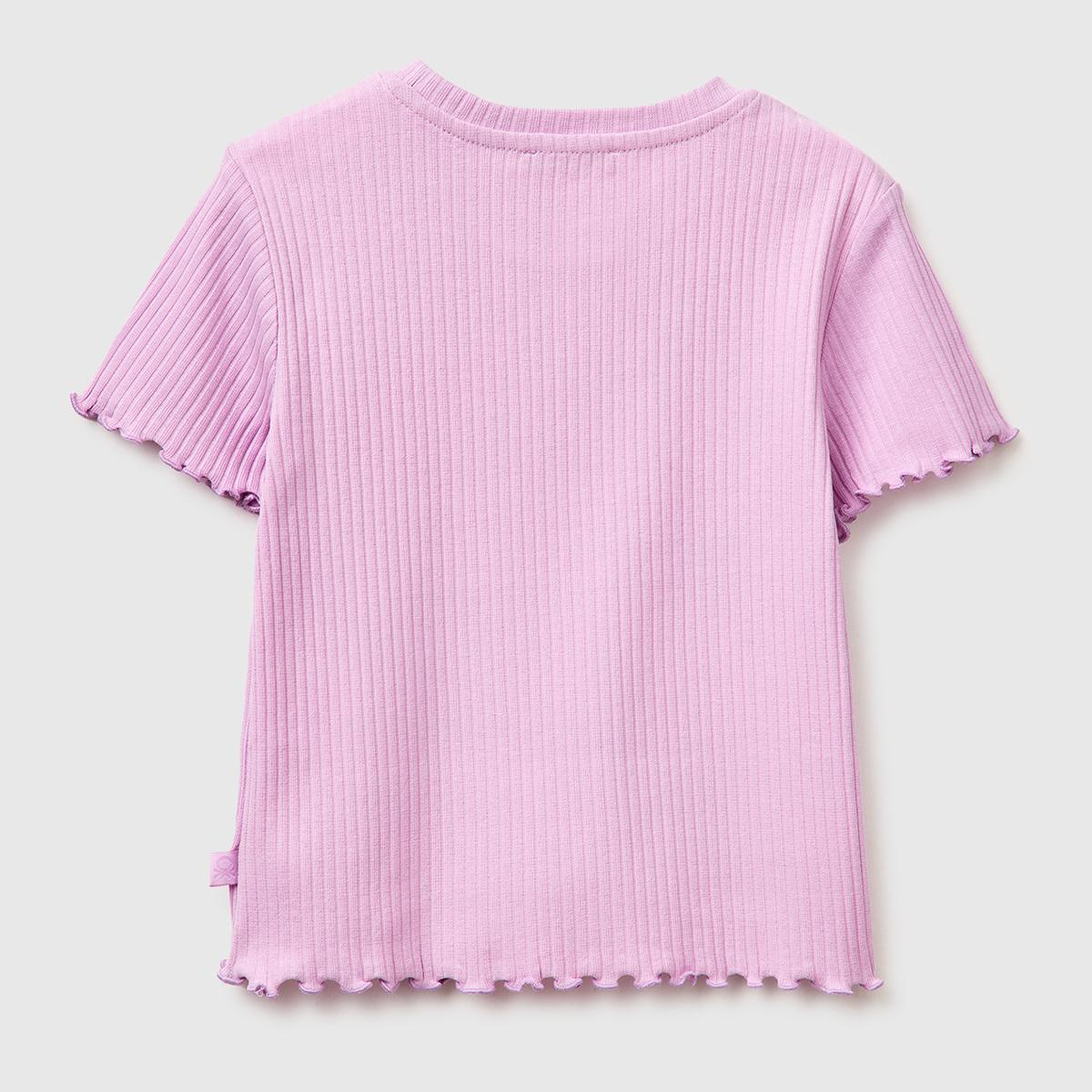 Kız Çocuk Pembe Etek Ucu Fırfırlı Bisiklet Yaka Kısa Kollu T-Shirt