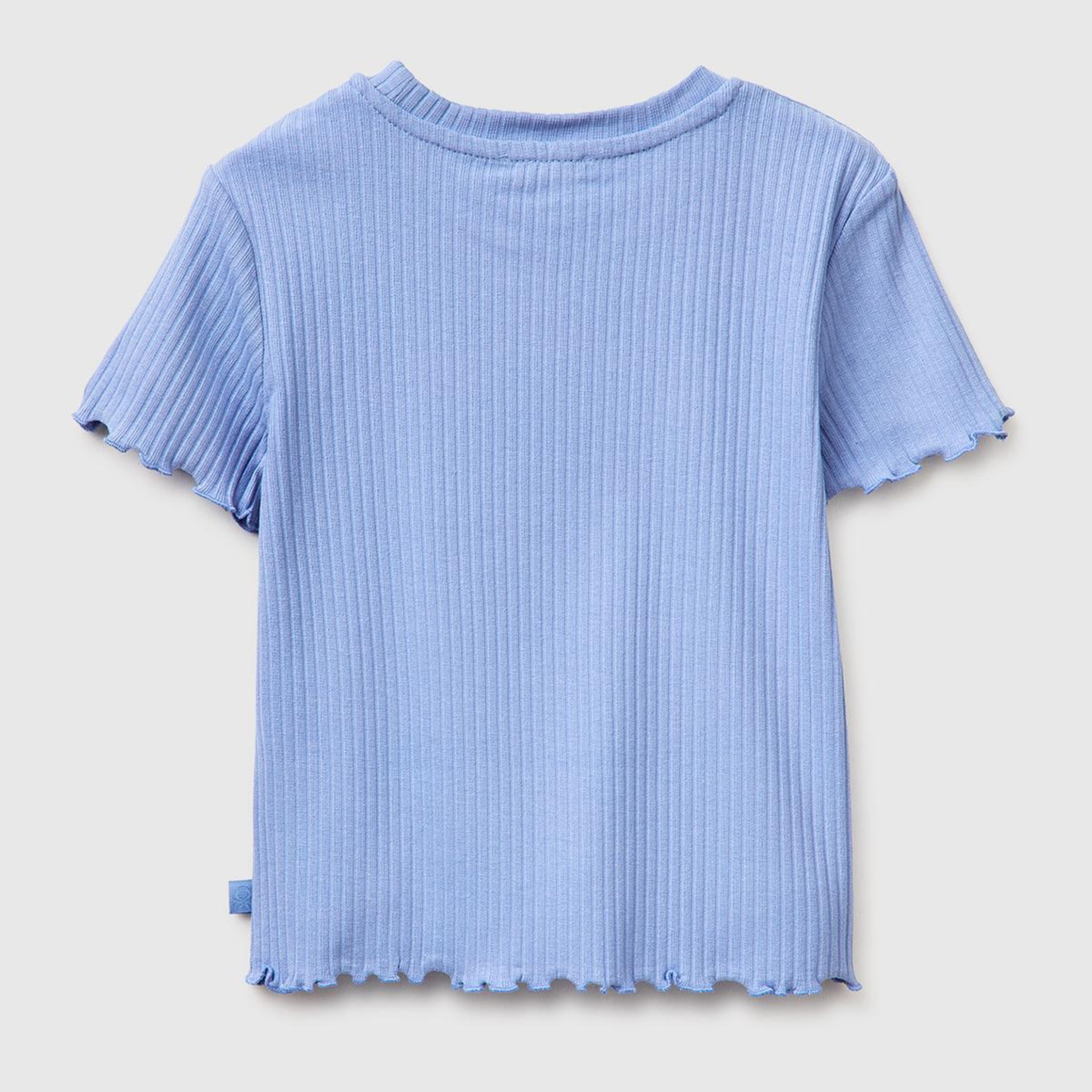 Kız Çocuk Havacı Mavi Etek Ucu Fırfırlı Bisiklet Yaka Kısa Kollu T-Shirt