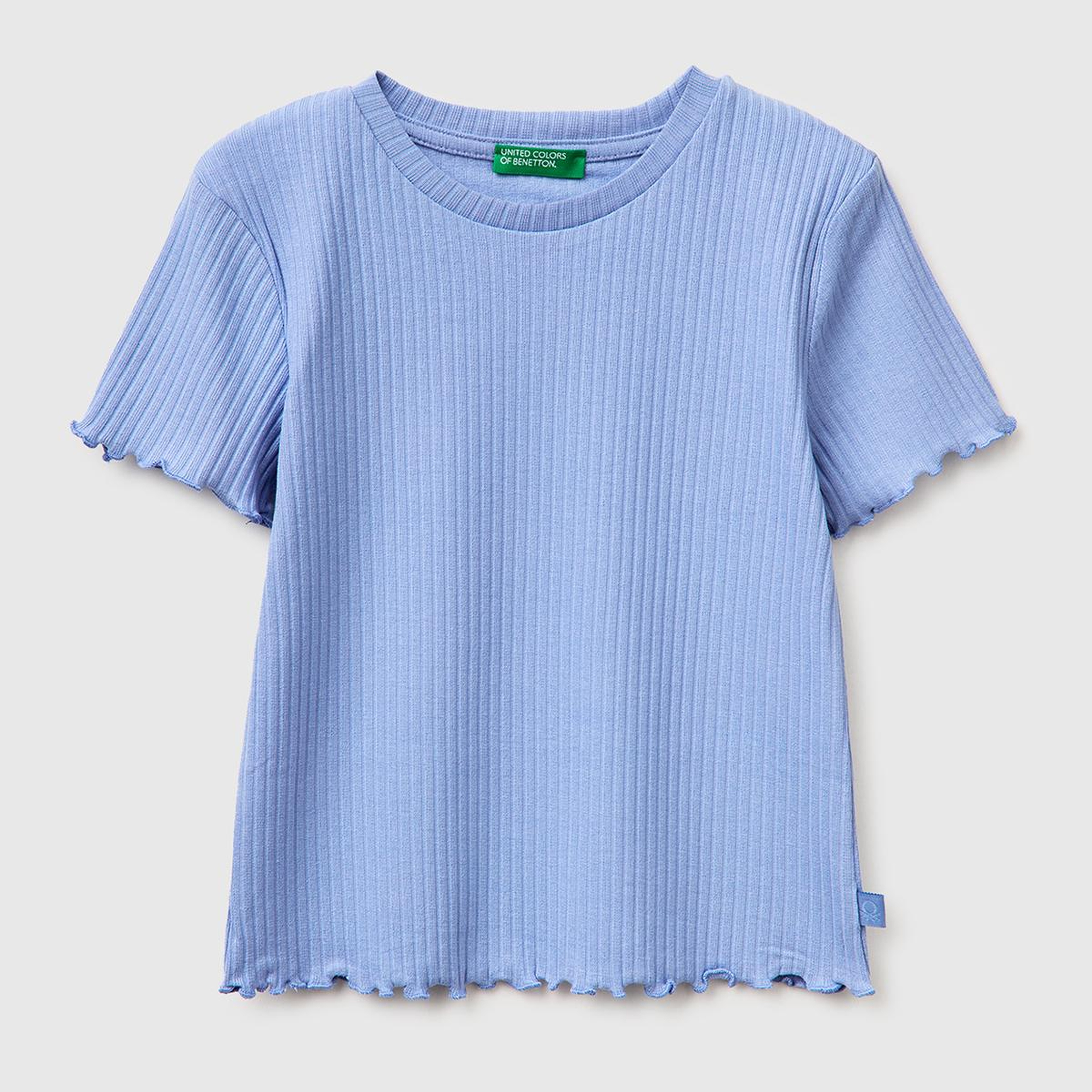 Kız Çocuk Havacı Mavi Etek Ucu Fırfırlı Bisiklet Yaka Kısa Kollu T-Shirt