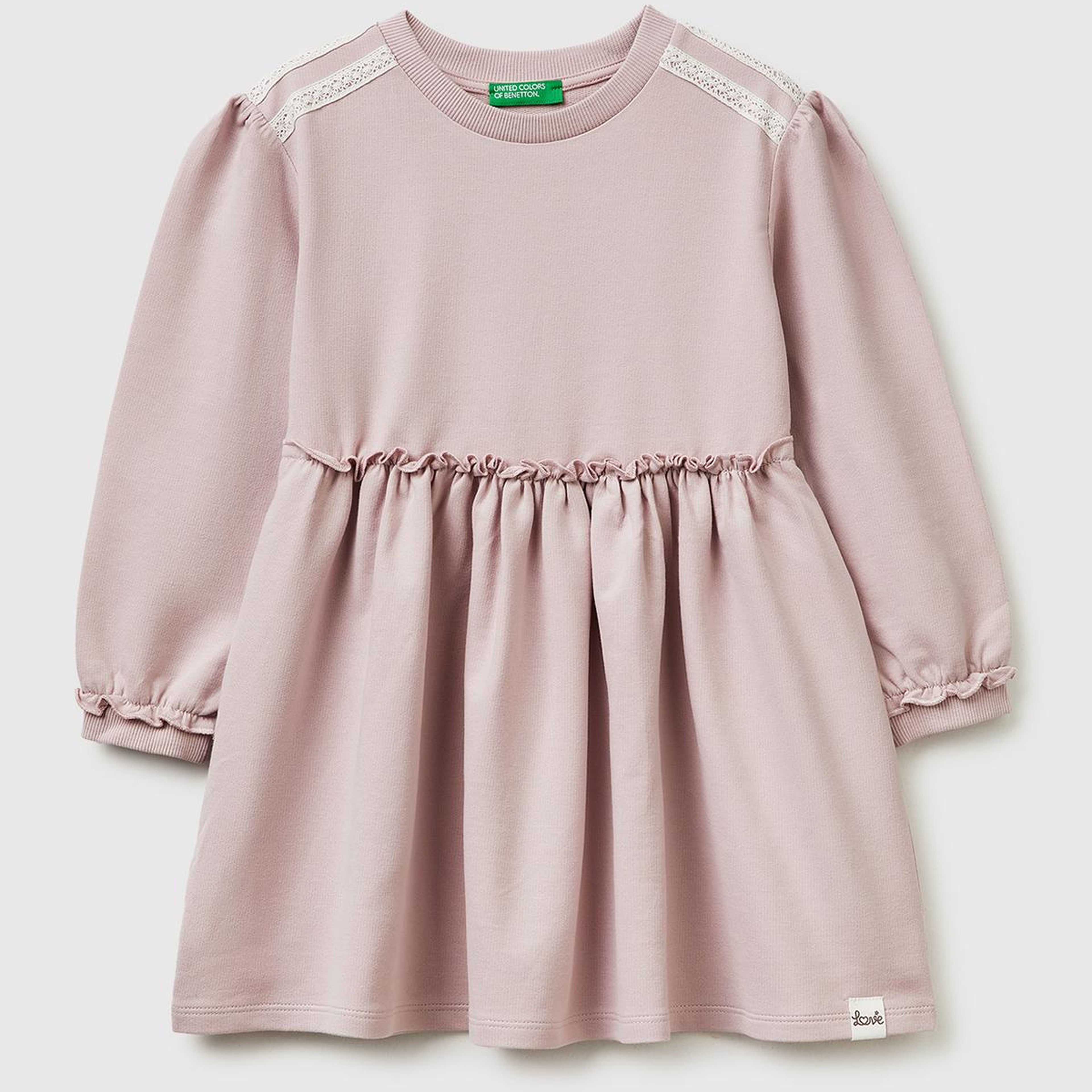 Kız Çocuk Gül Kurusu Kurdele Detaylı Bisiklet Yaka Sweatshirt Elbise
