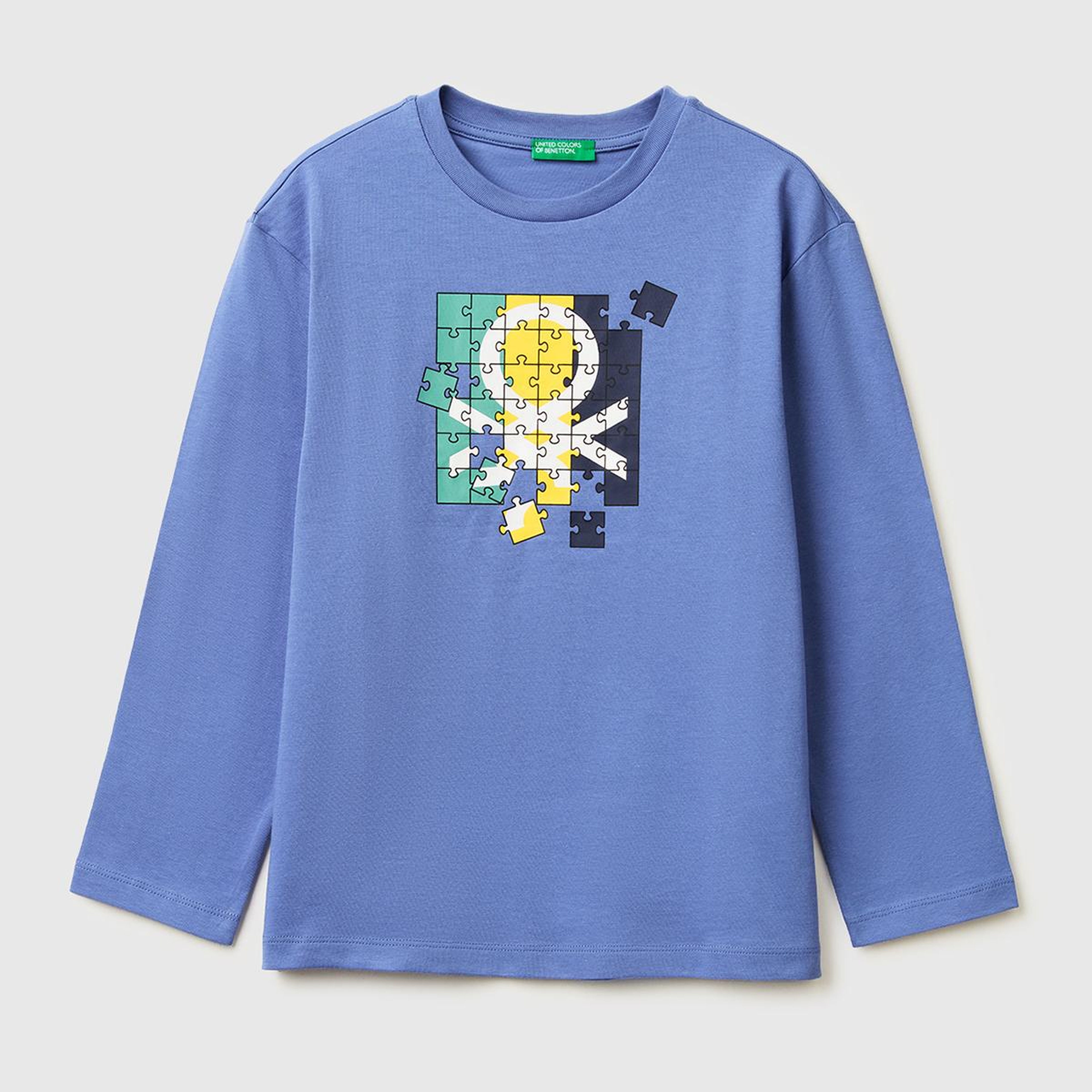 Erkek Çocuk Havacı Mavi Önü Logo Baskılı Bisiklet Yaka Uzun Kollu T-Shirt