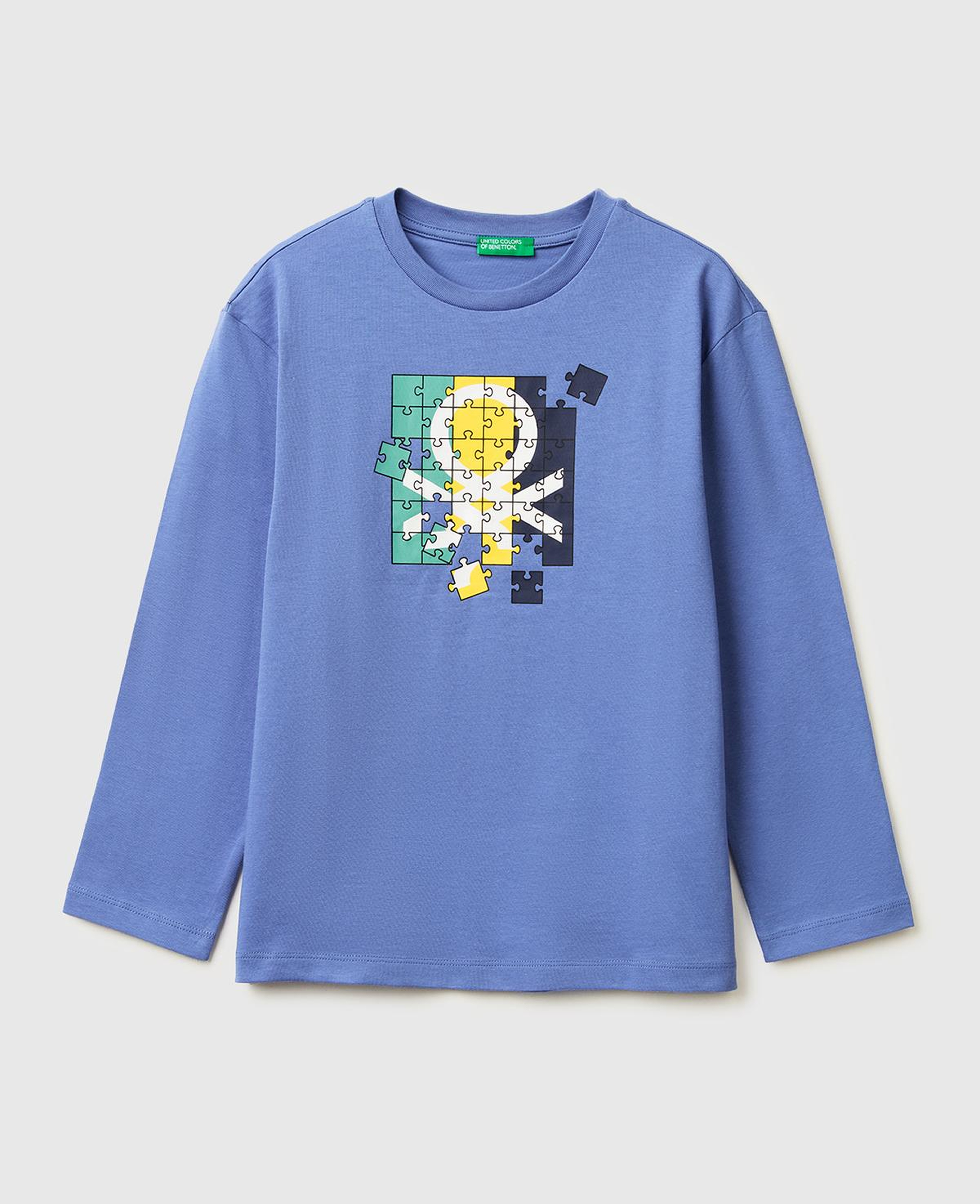 Erkek Çocuk Havacı Mavi Önü Logo Baskılı Bisiklet Yaka Uzun Kollu T-Shirt