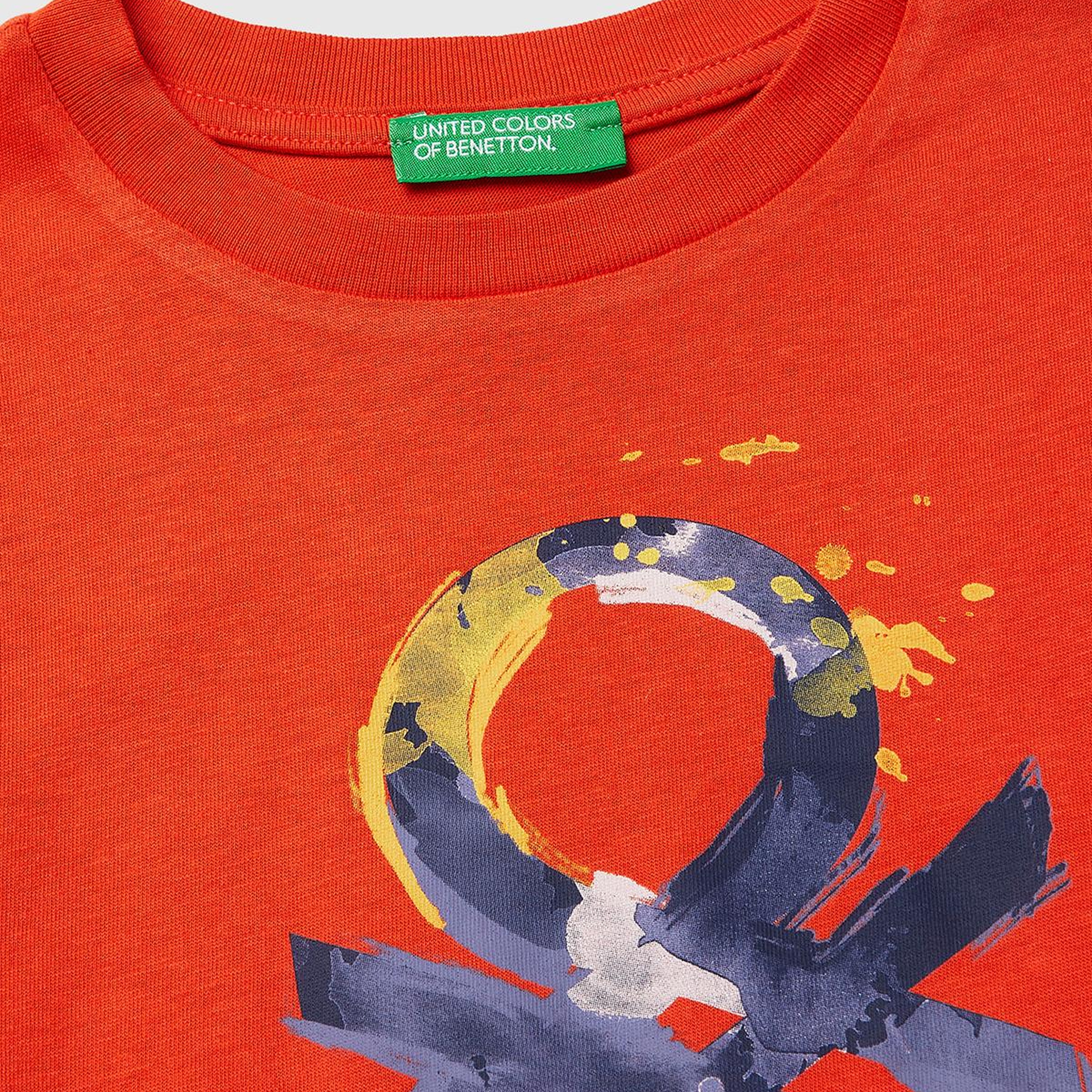Erkek Çocuk Kırmızı Önü Logo Baskılı Bisiklet Yaka Uzun Kollu T-Shirt