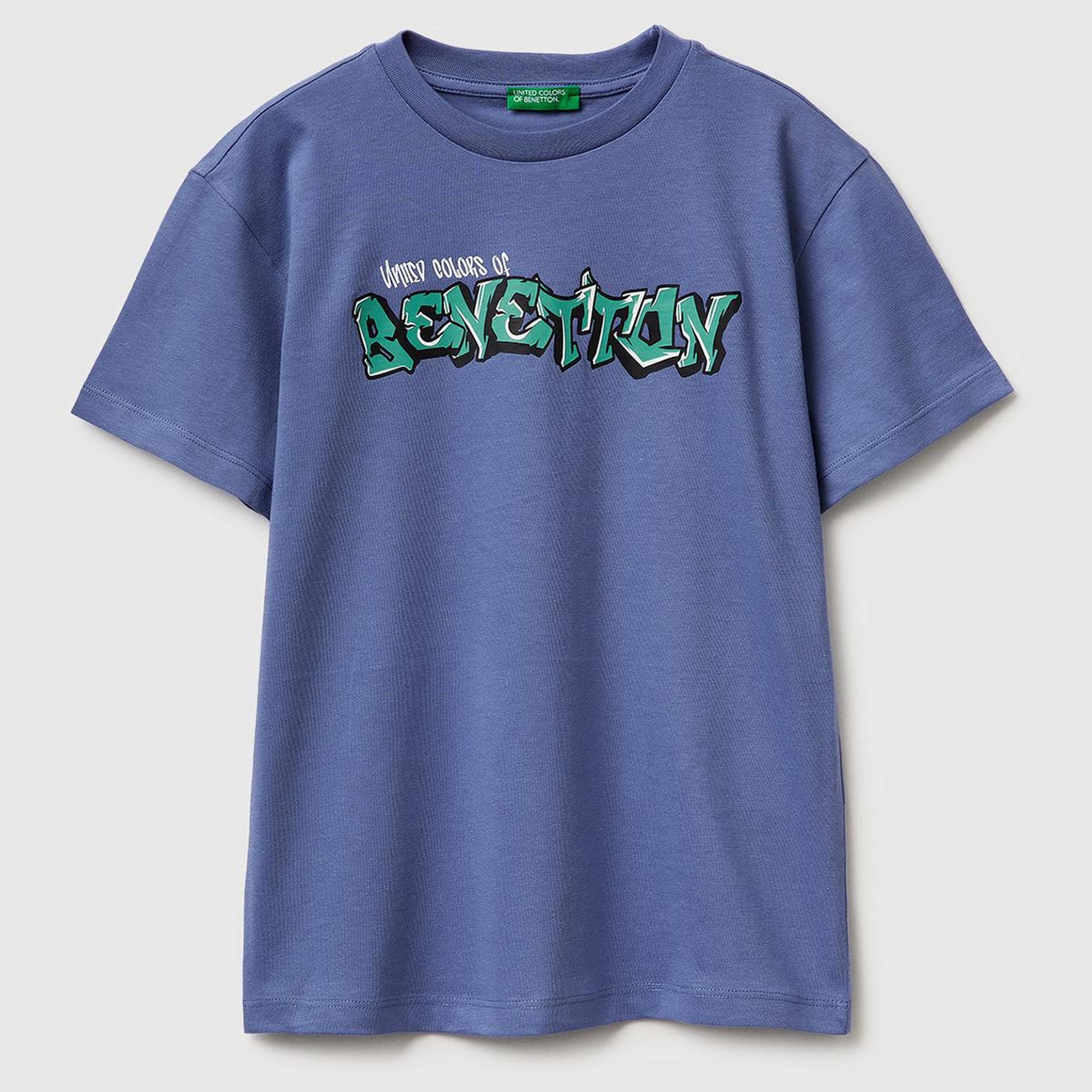 Erkek Çocuk Havacı Mavi Önü Logo Baskılı Bisiklet Yaka T-Shirt