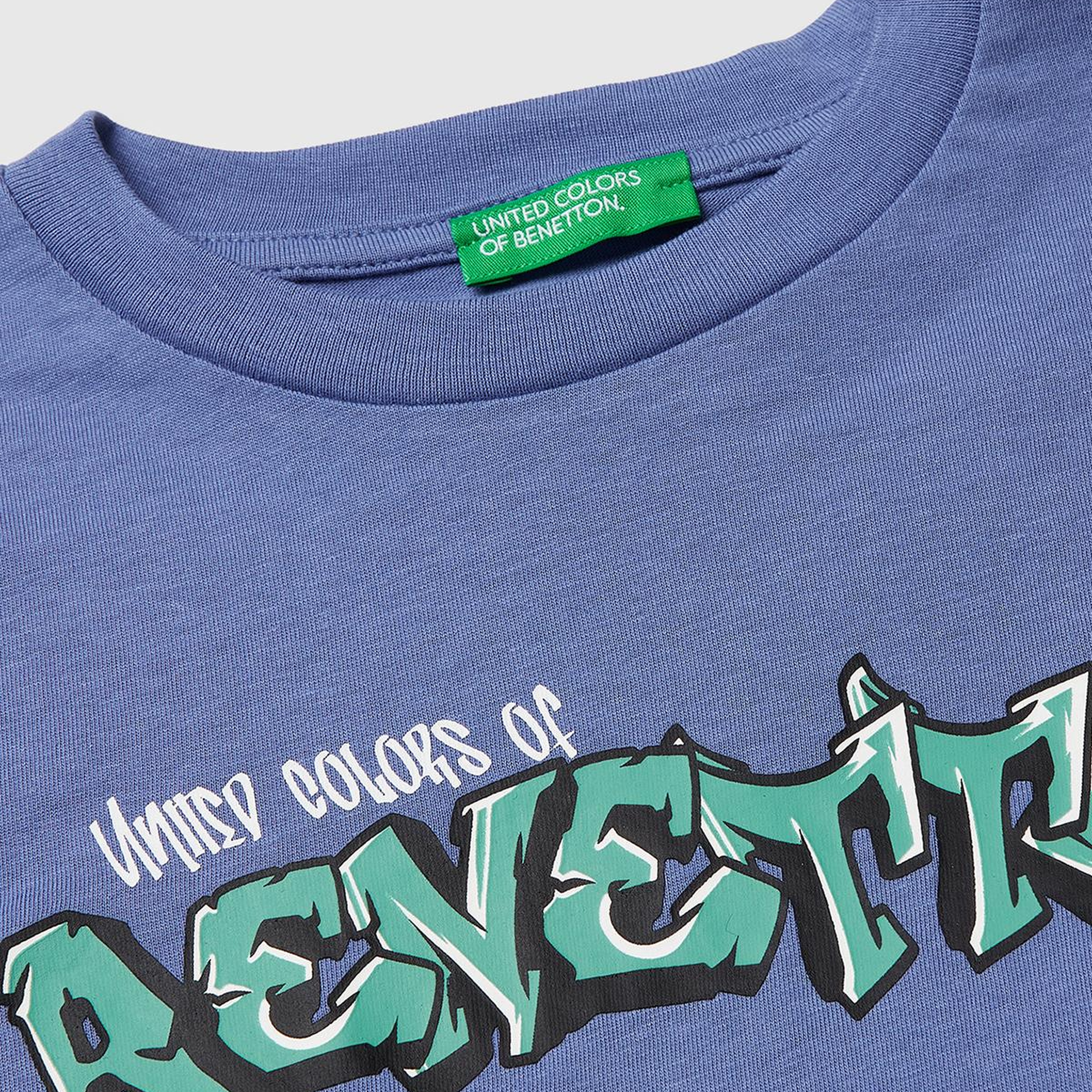 Erkek Çocuk Havacı Mavi Önü Logo Baskılı Bisiklet Yaka T-Shirt