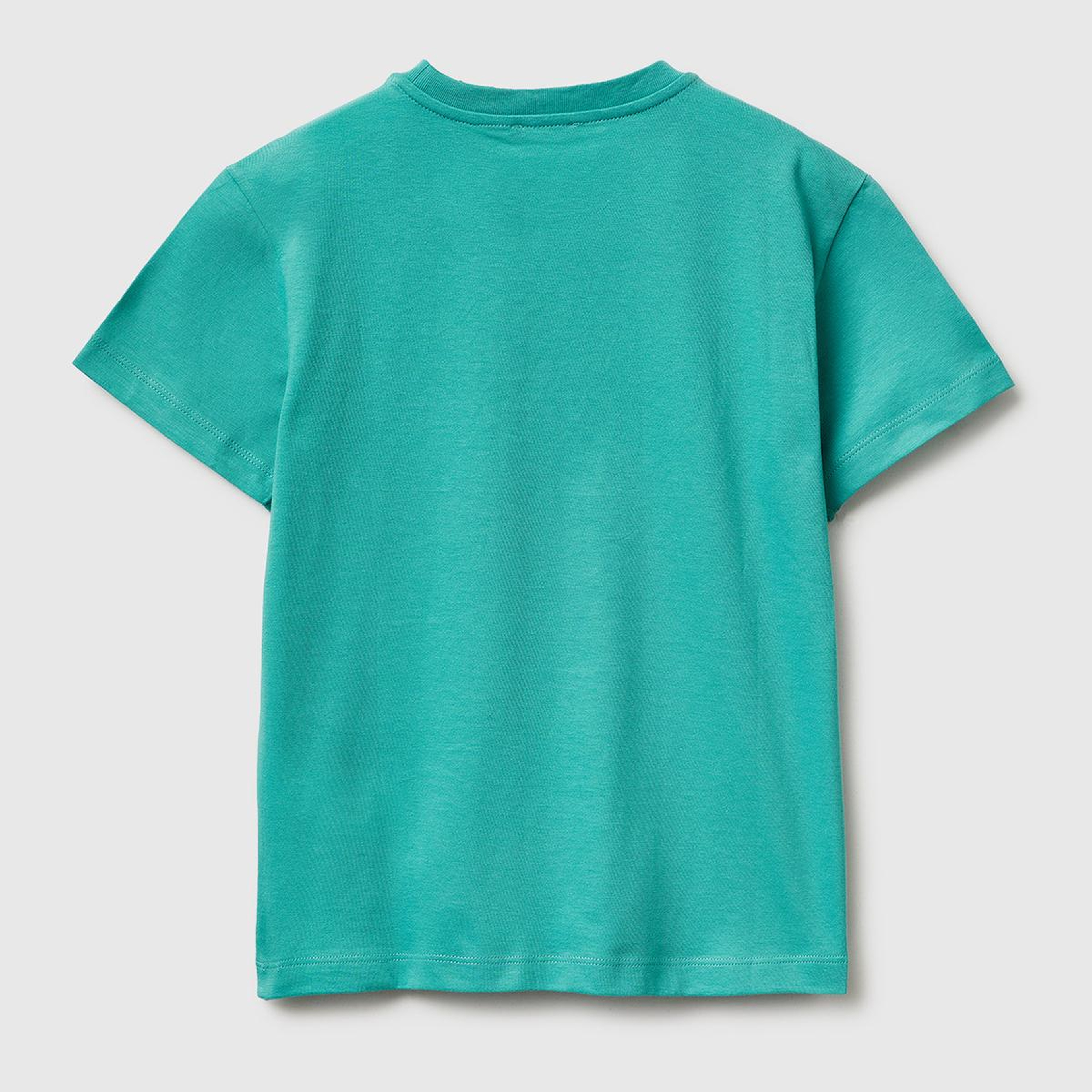 Erkek Çocuk Mavi-yeşil Önü Logo Baskılı Bisiklet Yaka T-Shirt
