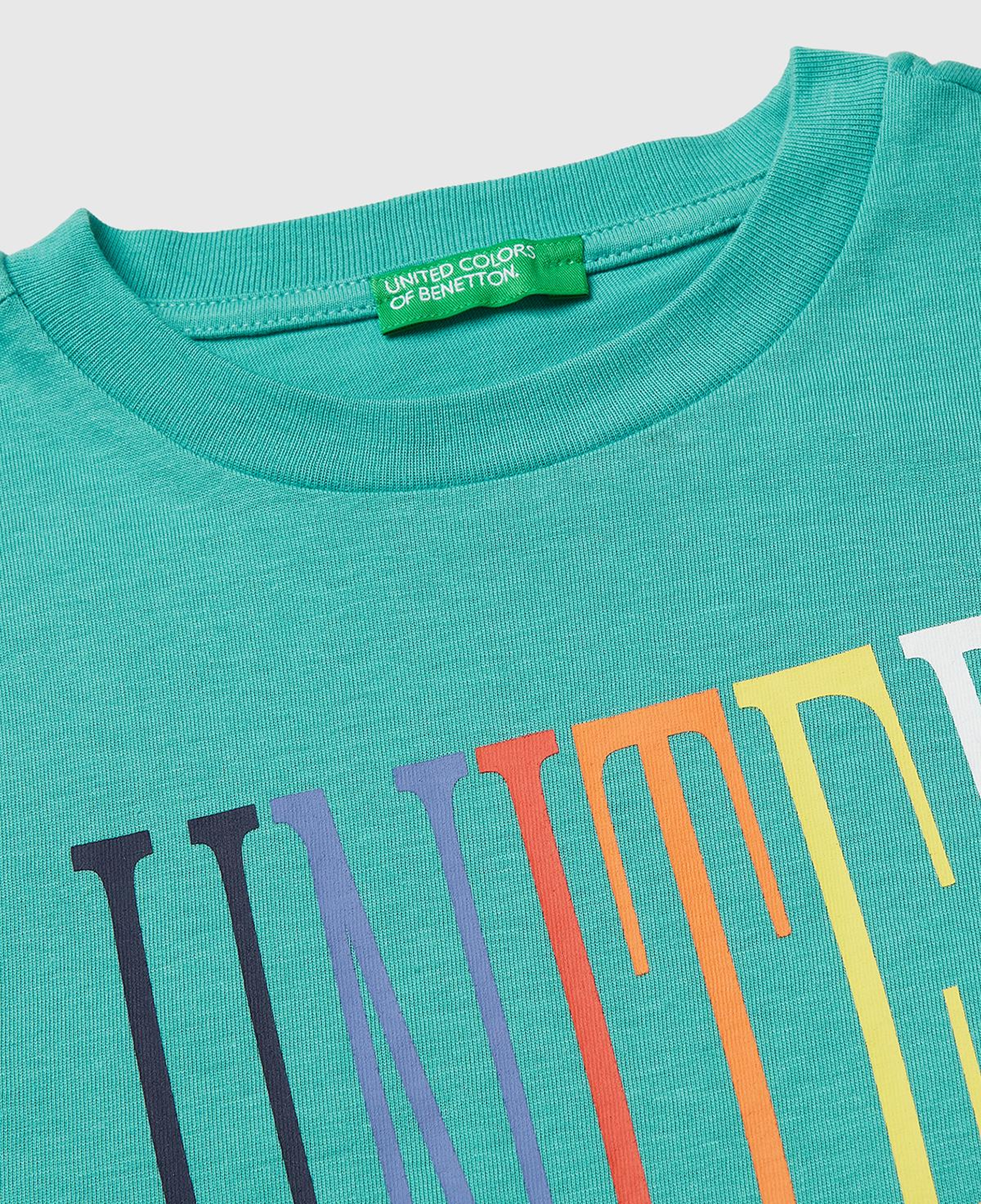 Erkek Çocuk Mavi-yeşil Önü Logo Baskılı Bisiklet Yaka T-Shirt