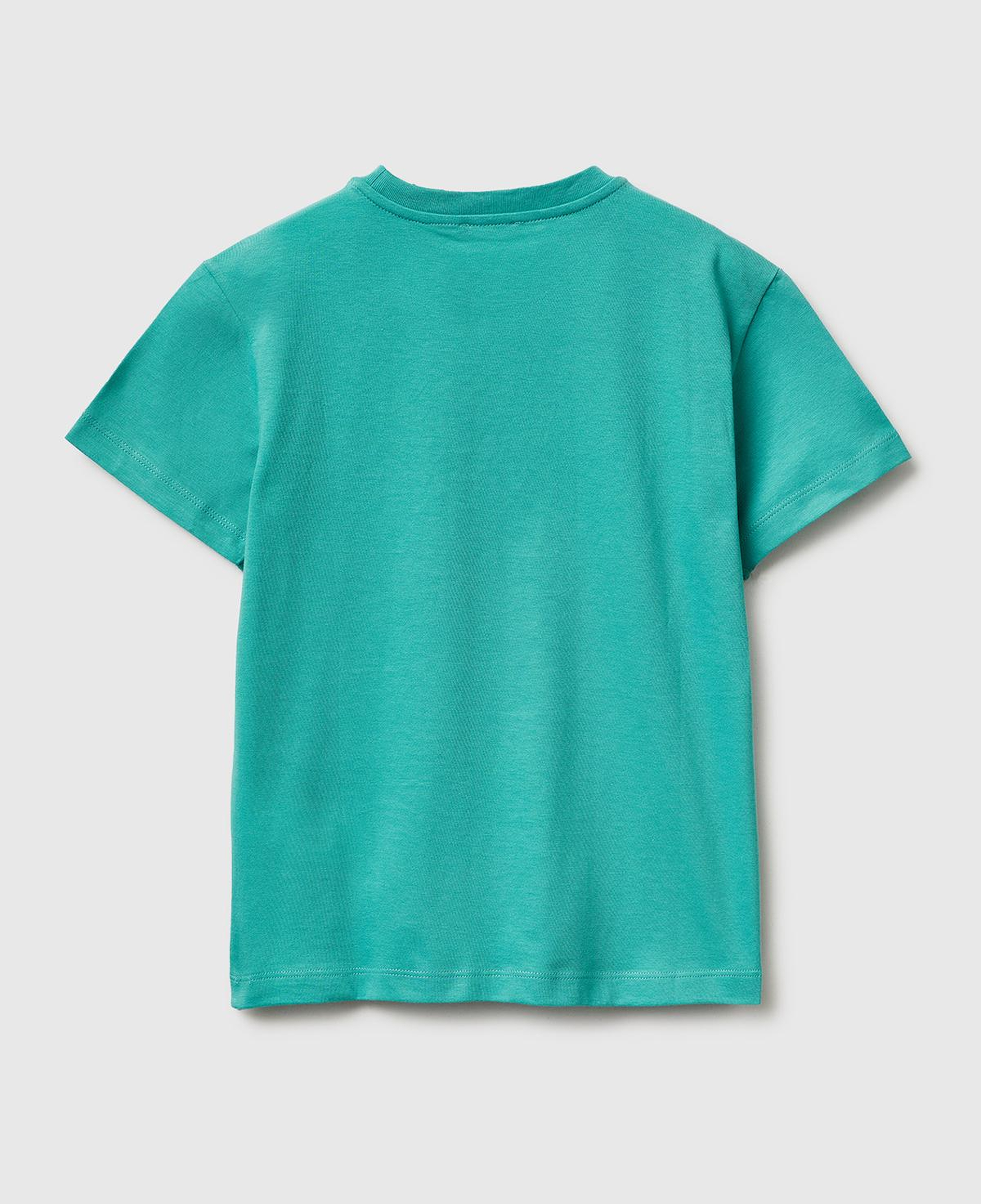 Erkek Çocuk Mavi-yeşil Önü Logo Baskılı Bisiklet Yaka T-Shirt