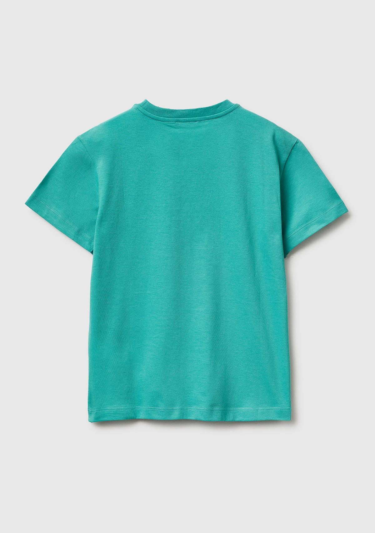 Erkek Çocuk Mavi-yeşil Önü Logo Baskılı Bisiklet Yaka T-Shirt