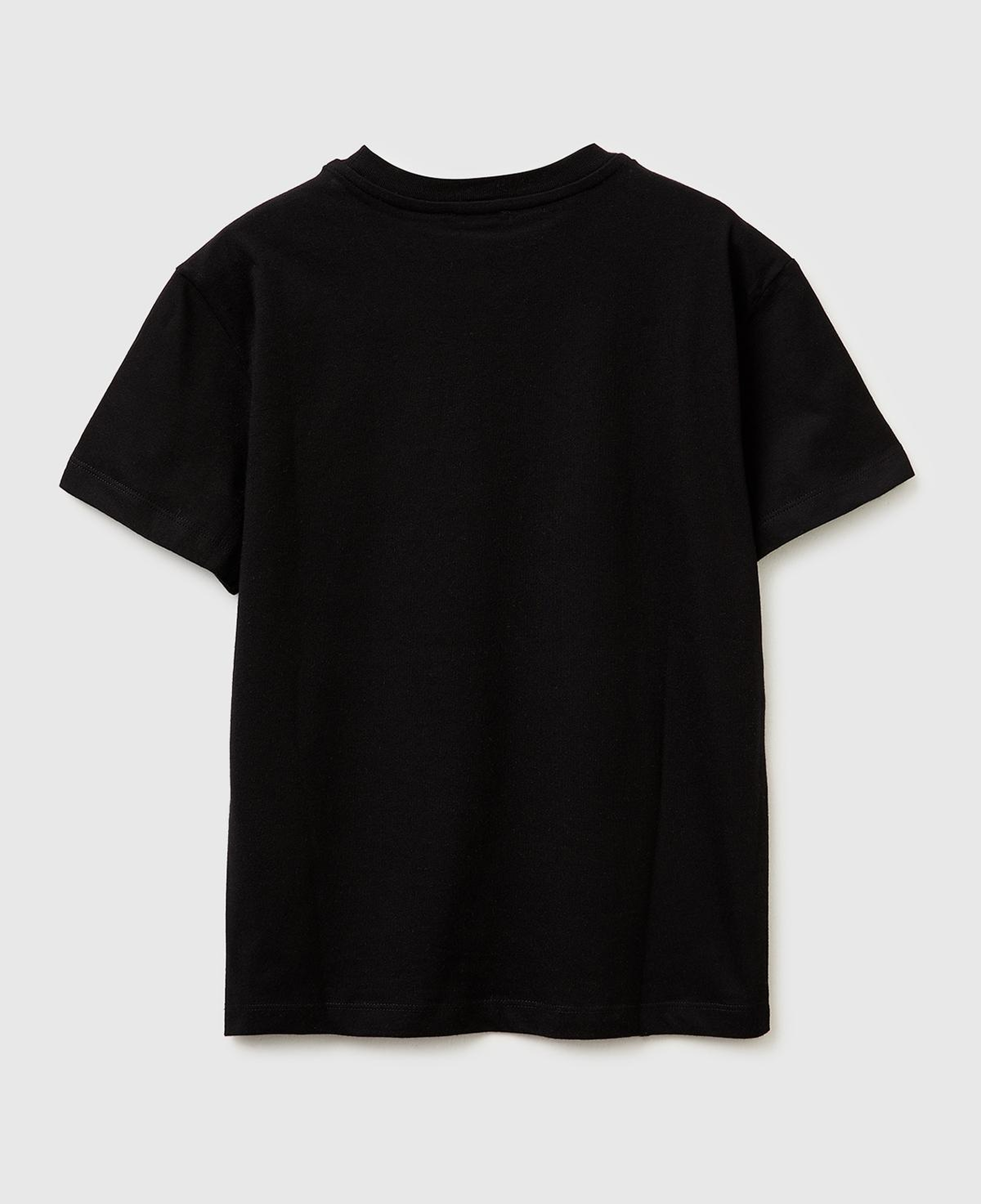 Erkek Çocuk Siyah Önü Logo Baskılı Bisiklet Yaka T-Shirt