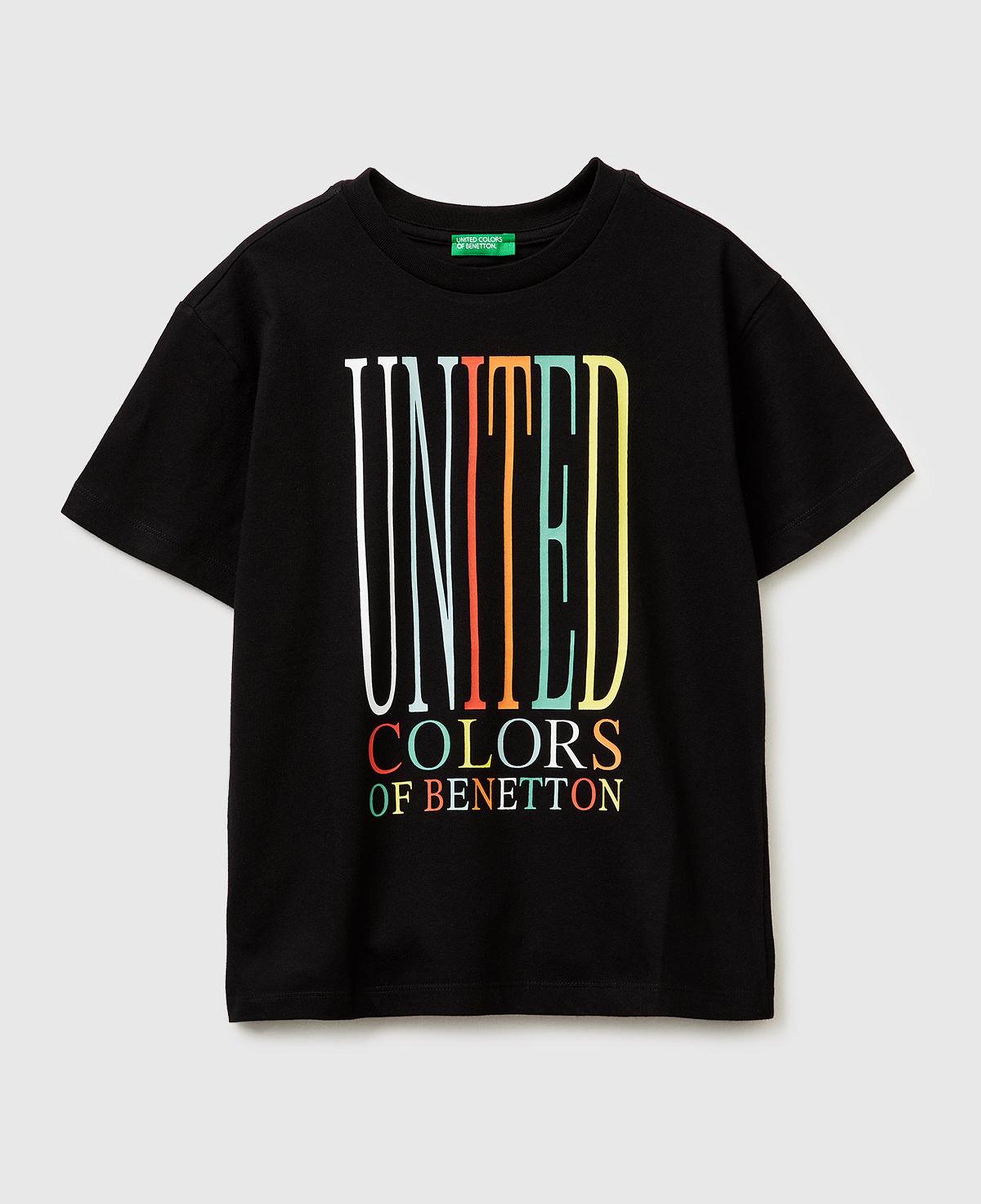 Erkek Çocuk Siyah Önü Logo Baskılı Bisiklet Yaka T-Shirt