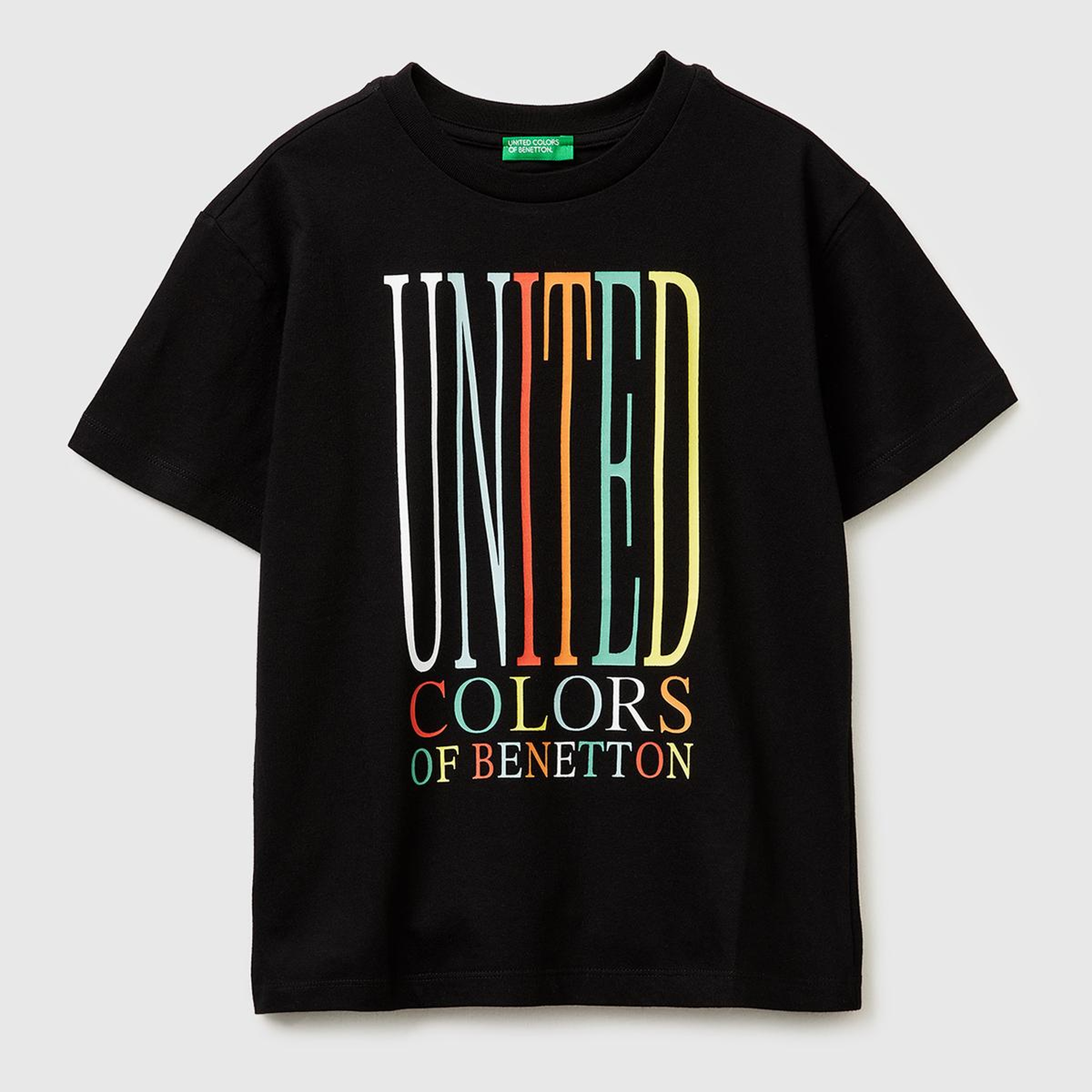 Erkek Çocuk Siyah Önü Logo Baskılı Bisiklet Yaka T-Shirt