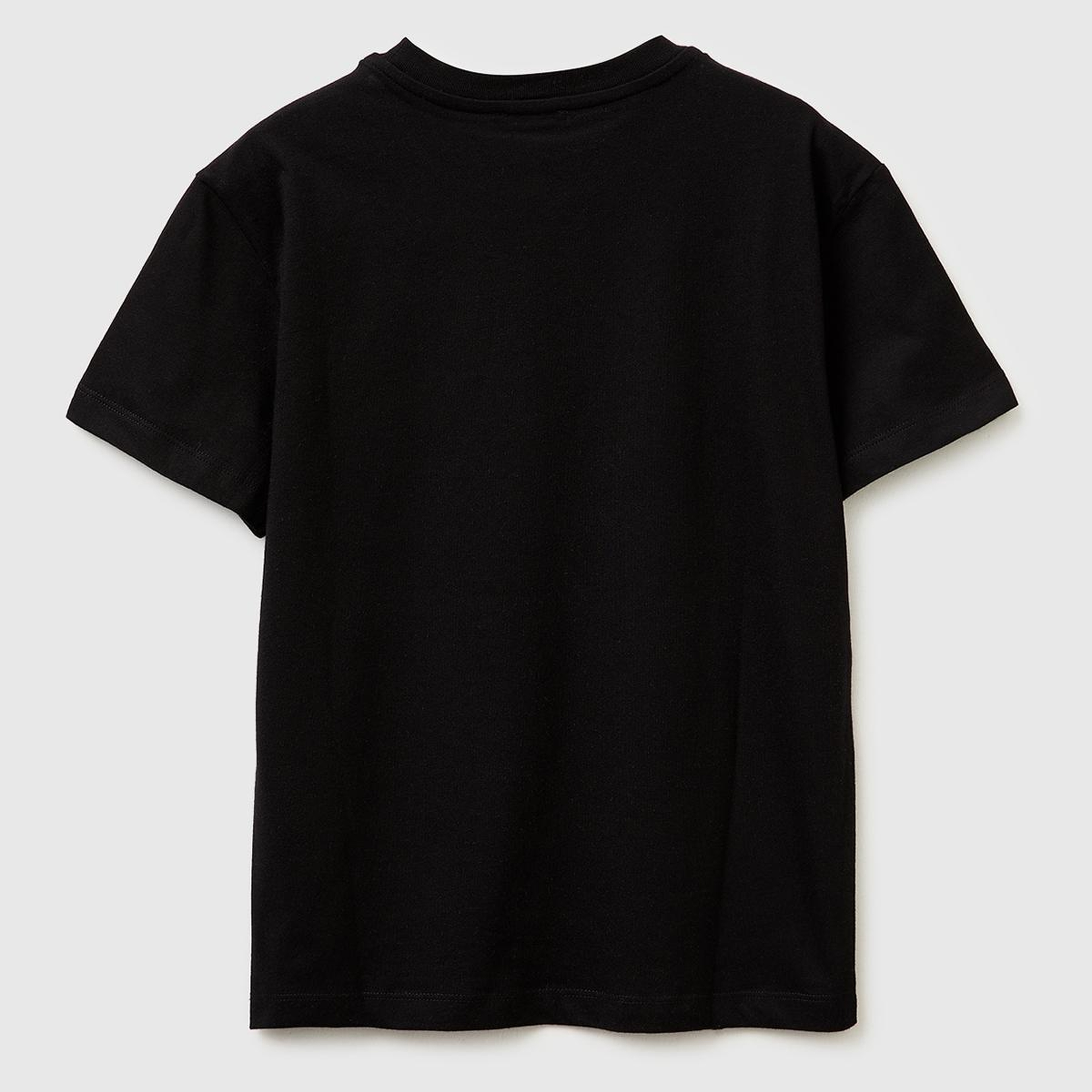 Erkek Çocuk Siyah Önü Logo Baskılı Bisiklet Yaka T-Shirt