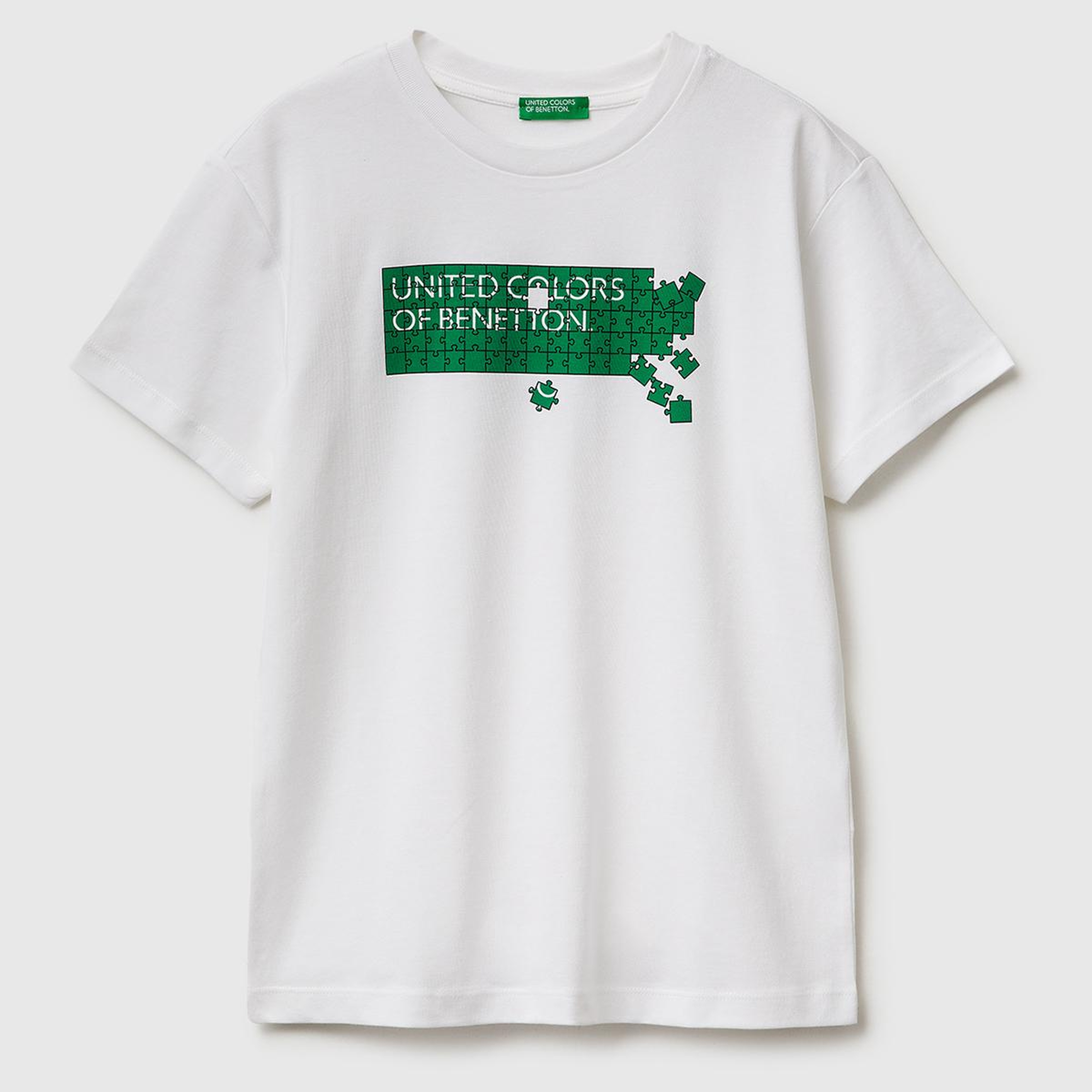 Erkek Çocuk Beyaz Önü Logo Baskılı Bisiklet Yaka T-Shirt