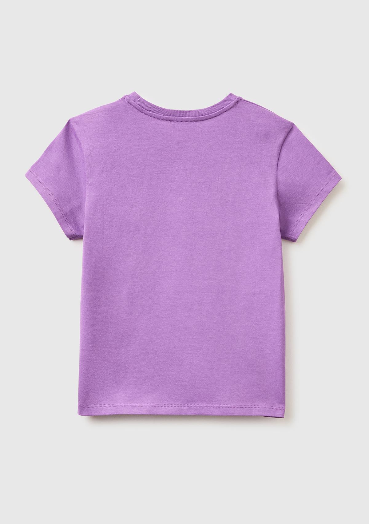 Kız Çocuk Mor Simli Logolu Bisiklet Yaka T-Shirt