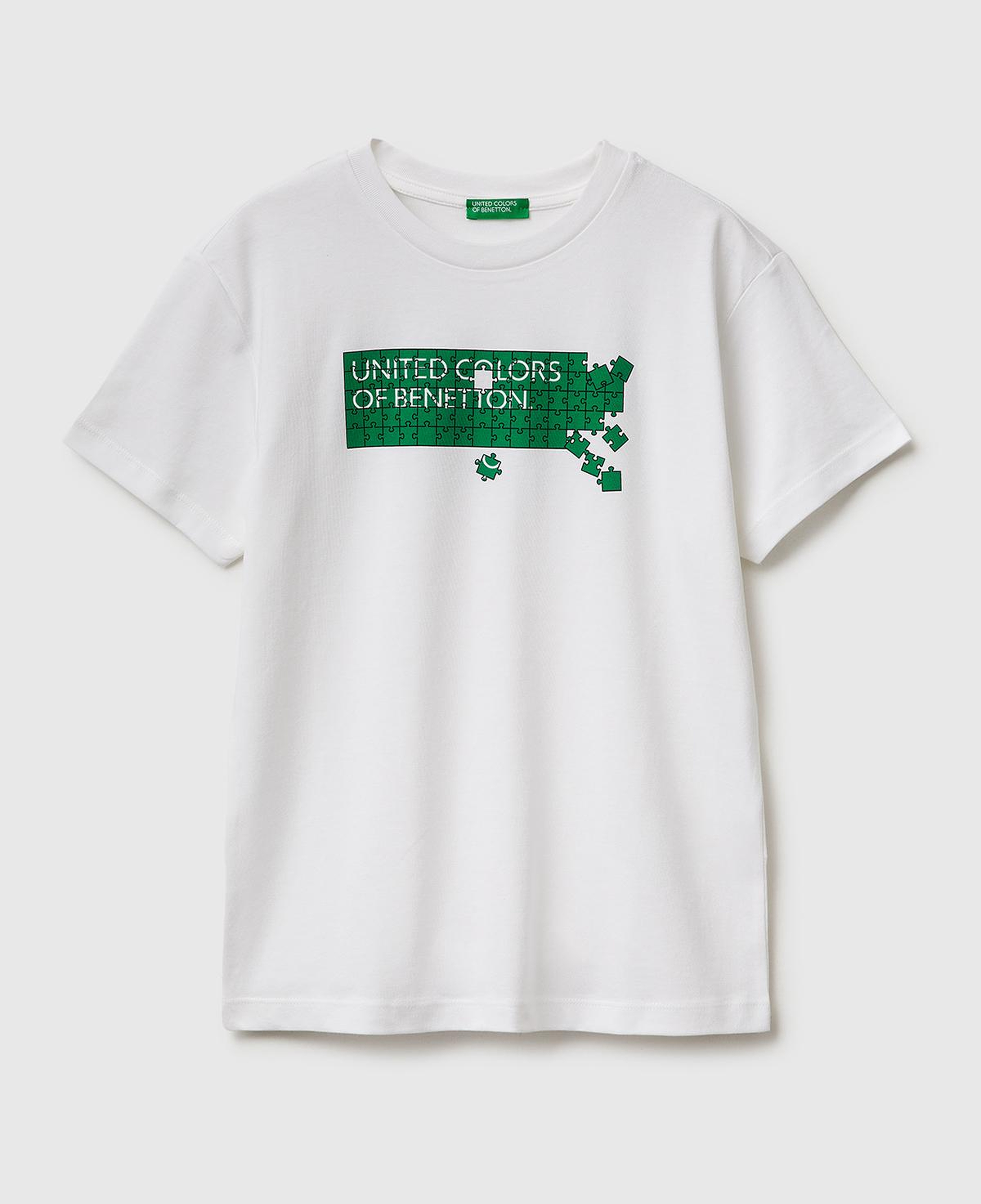 Erkek Çocuk Beyaz Önü Logo Baskılı Bisiklet Yaka T-Shirt