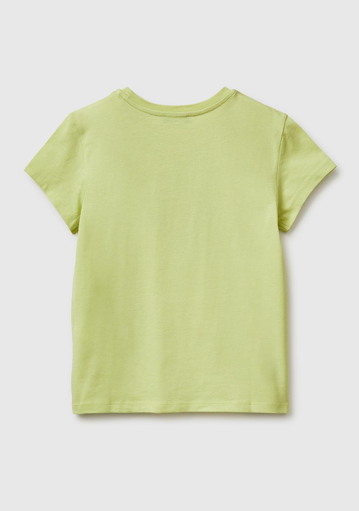 Kız Çocuk Sarı Simli Logolu Bisiklet Yaka T-Shirt
