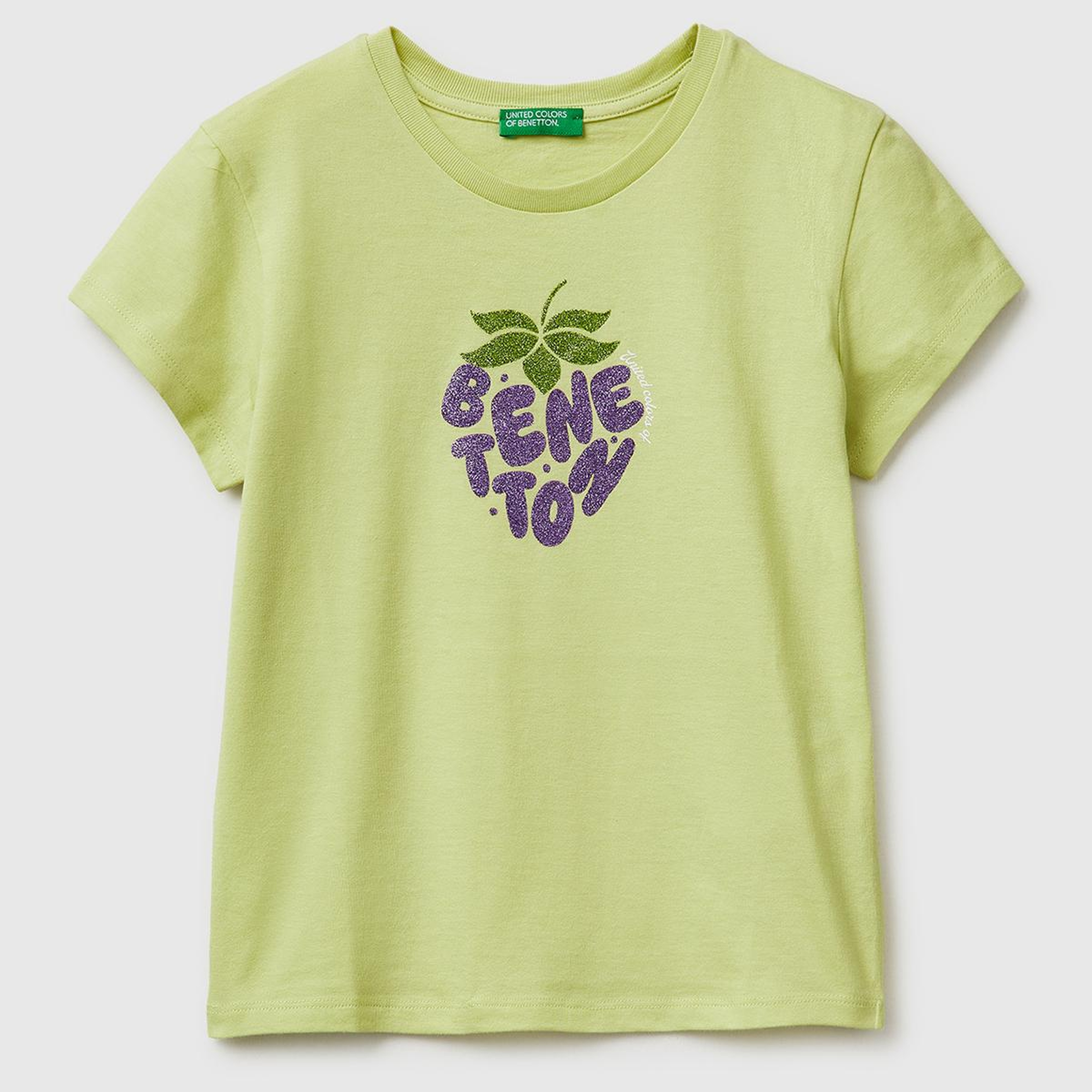 Kız Çocuk Sarı Simli Logolu Bisiklet Yaka T-Shirt