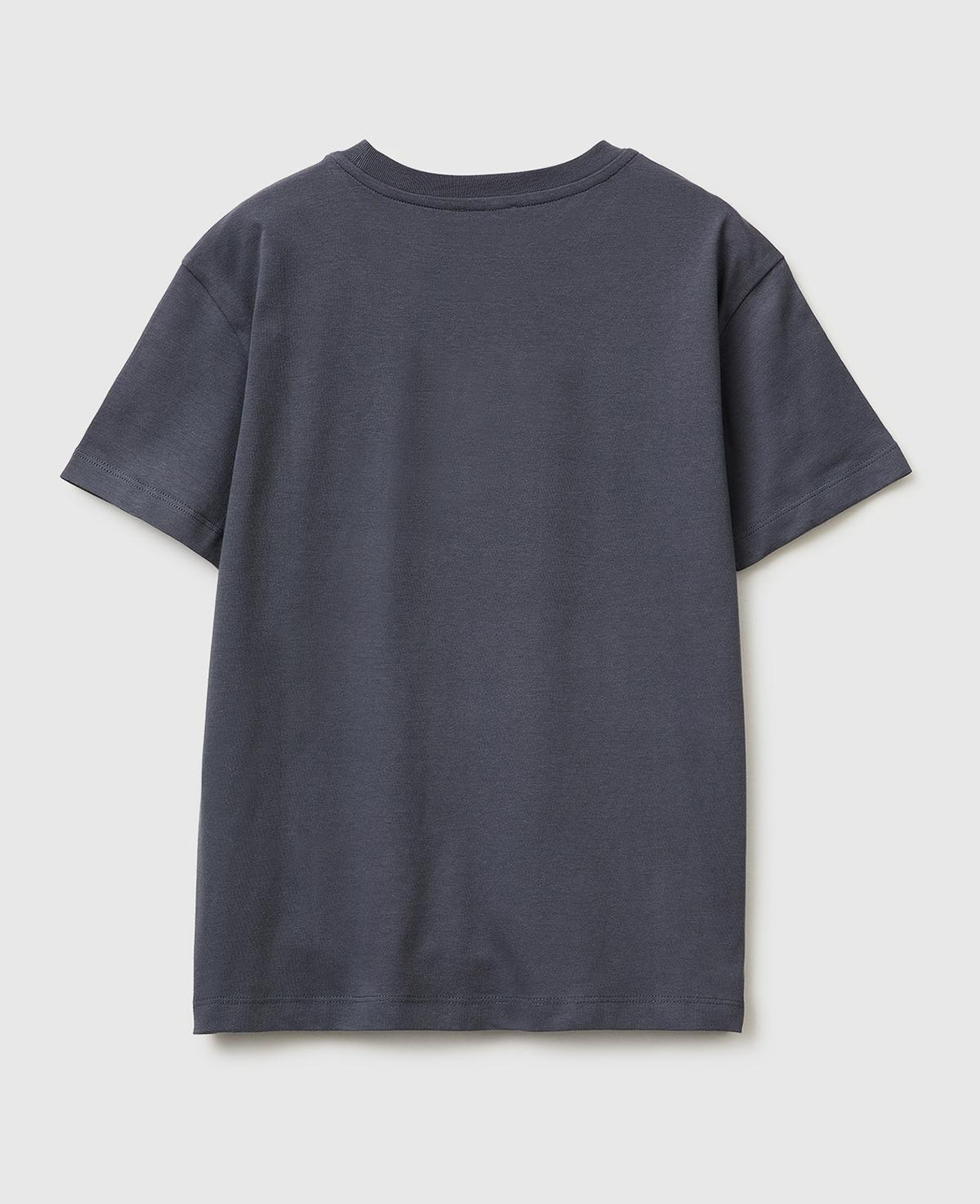 Erkek Çocuk Antrasit Önü Logo Baskılı Bisiklet Yaka T-Shirt
