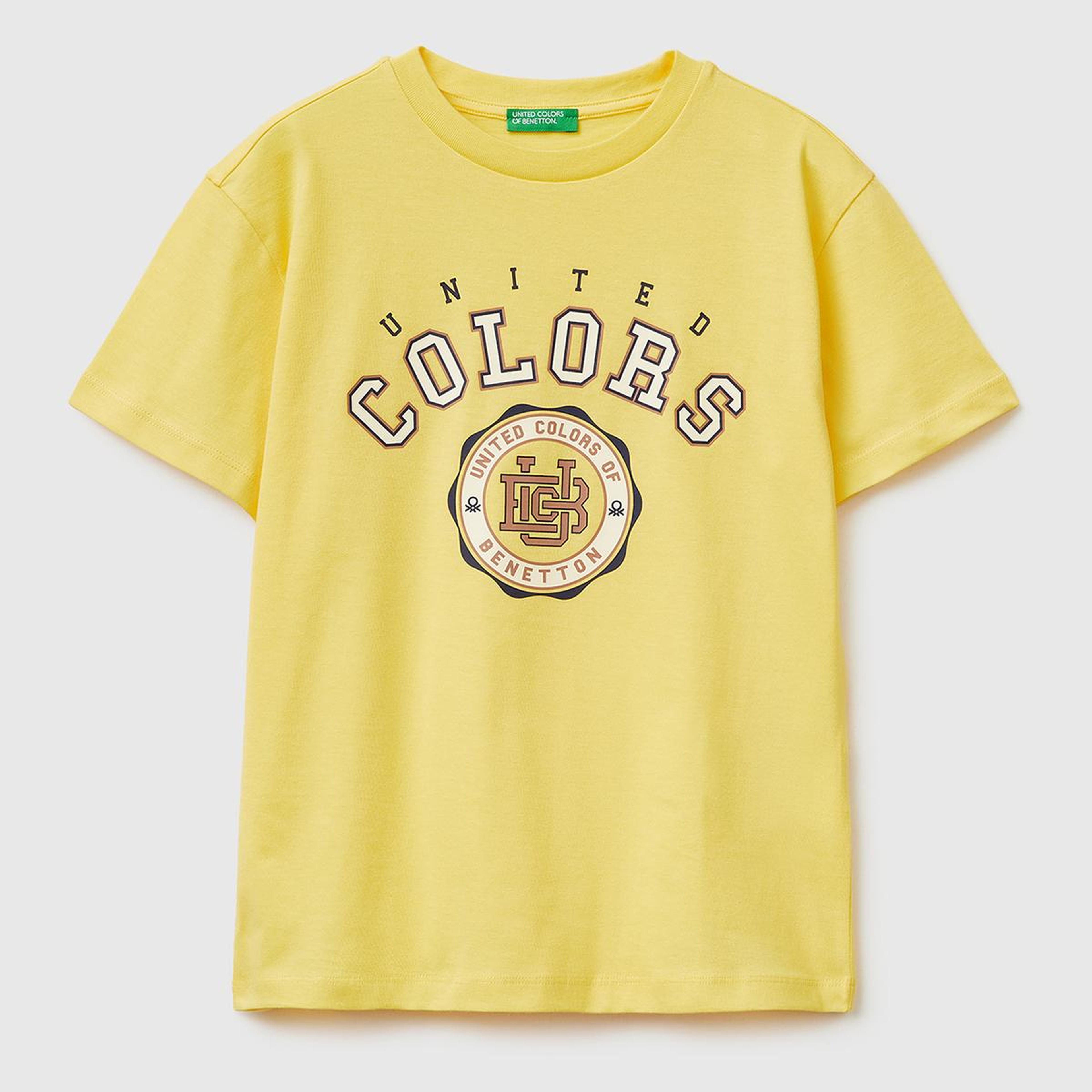 Erkek Çocuk Sarı Önü Logo Baskılı Bisiklet Yaka T-Shirt