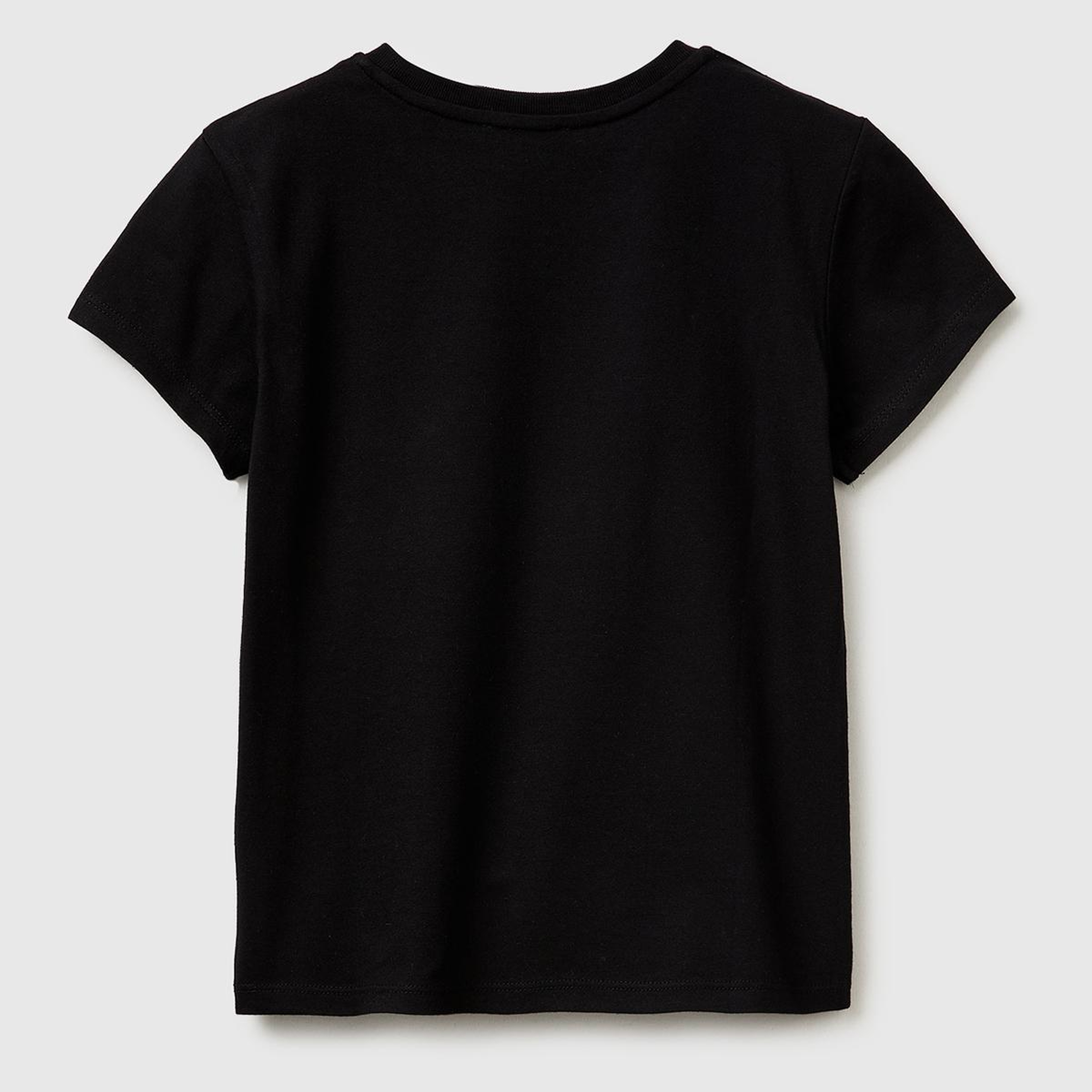 Kız Çocuk Siyah Simli Logolu Bisiklet Yaka T-Shirt