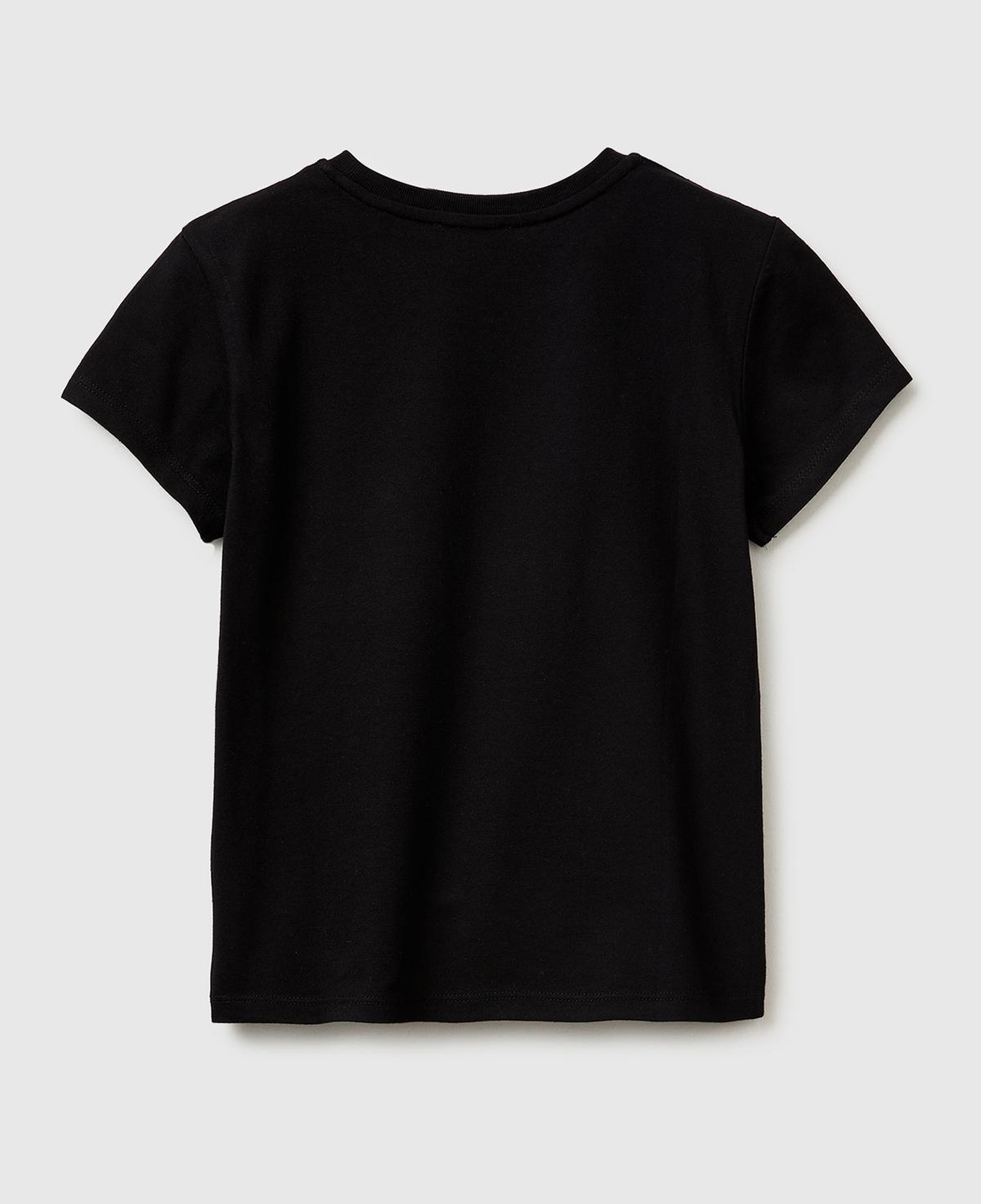 Kız Çocuk Siyah Simli Logolu Bisiklet Yaka T-Shirt