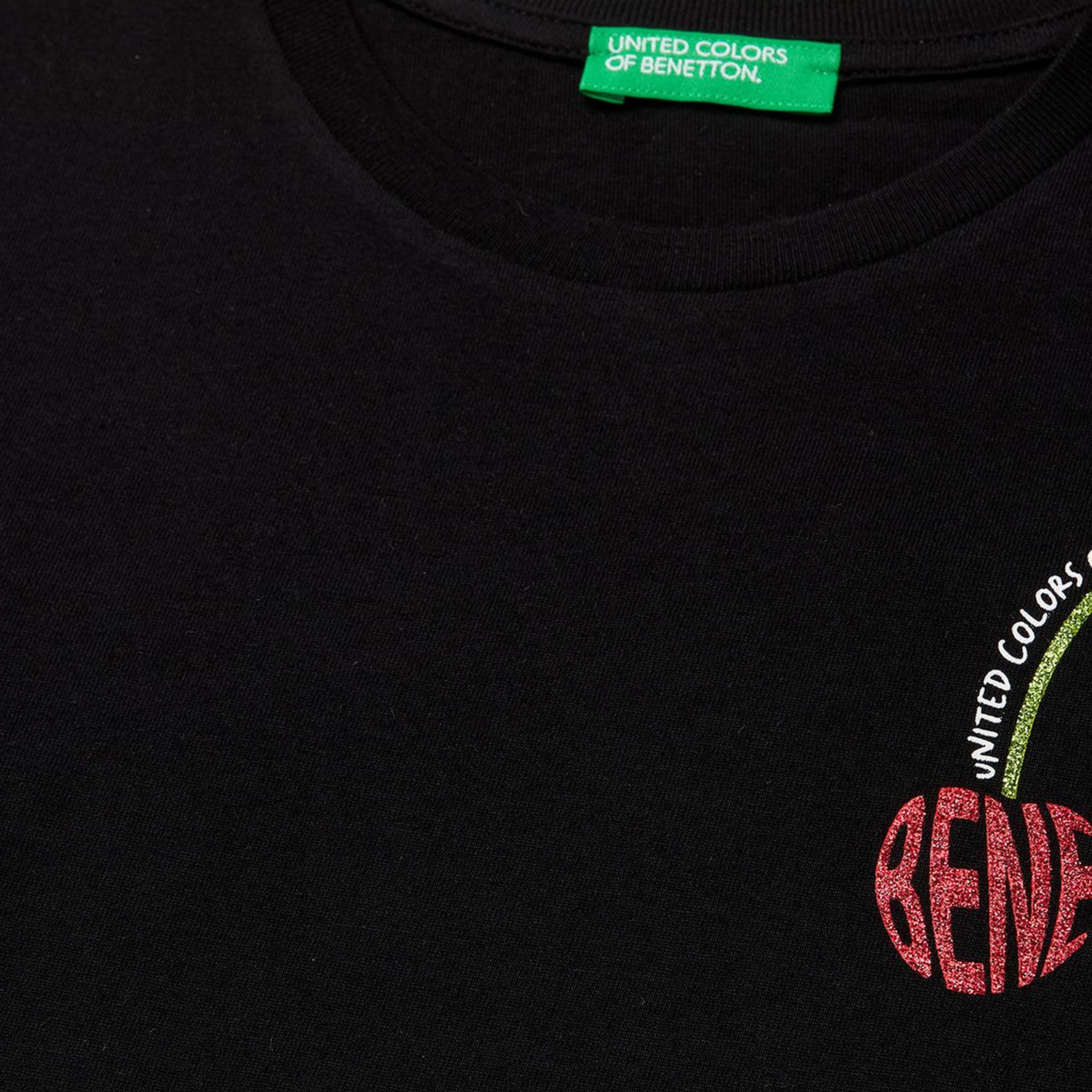 Kız Çocuk Siyah Simli Logolu Bisiklet Yaka T-Shirt