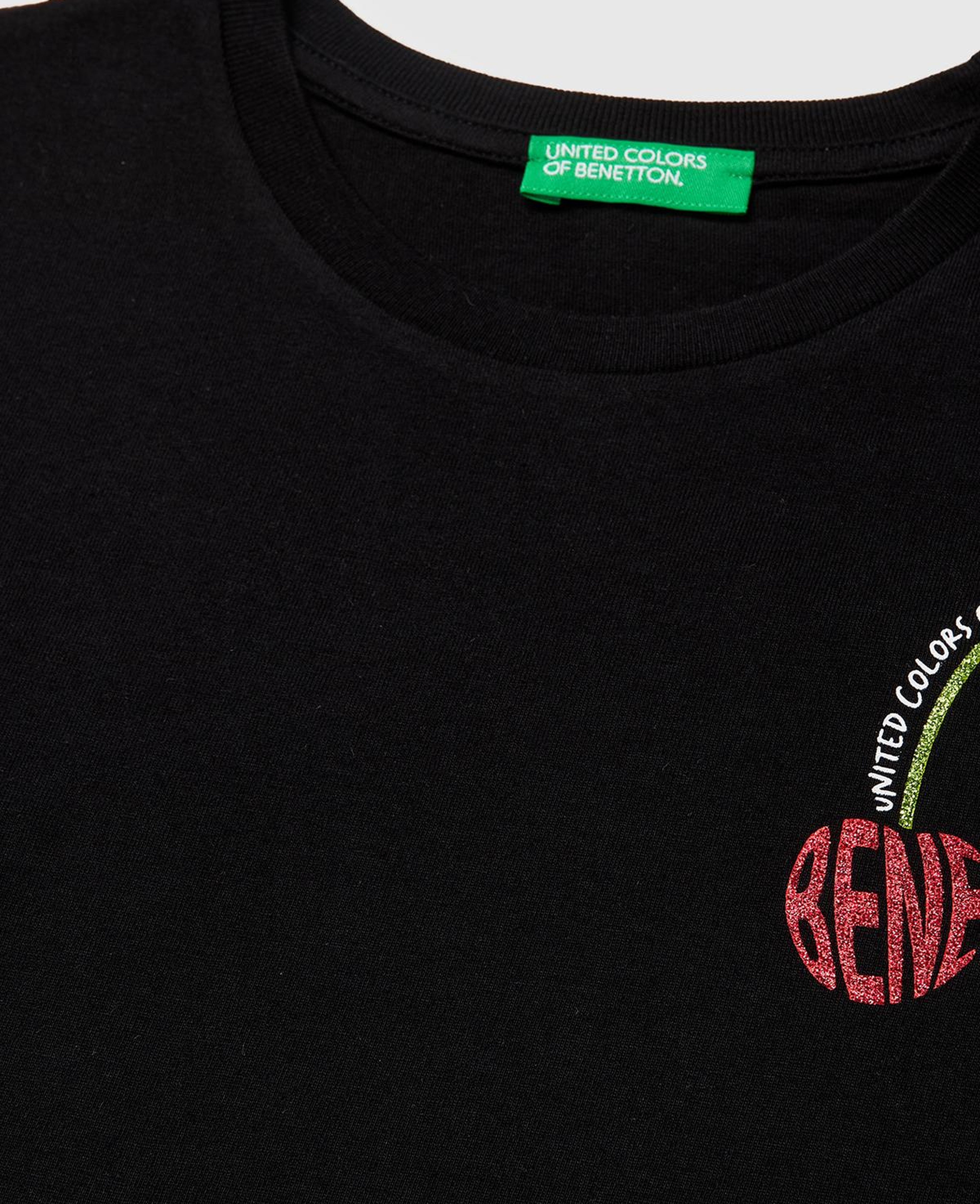 Kız Çocuk Siyah Simli Logolu Bisiklet Yaka T-Shirt