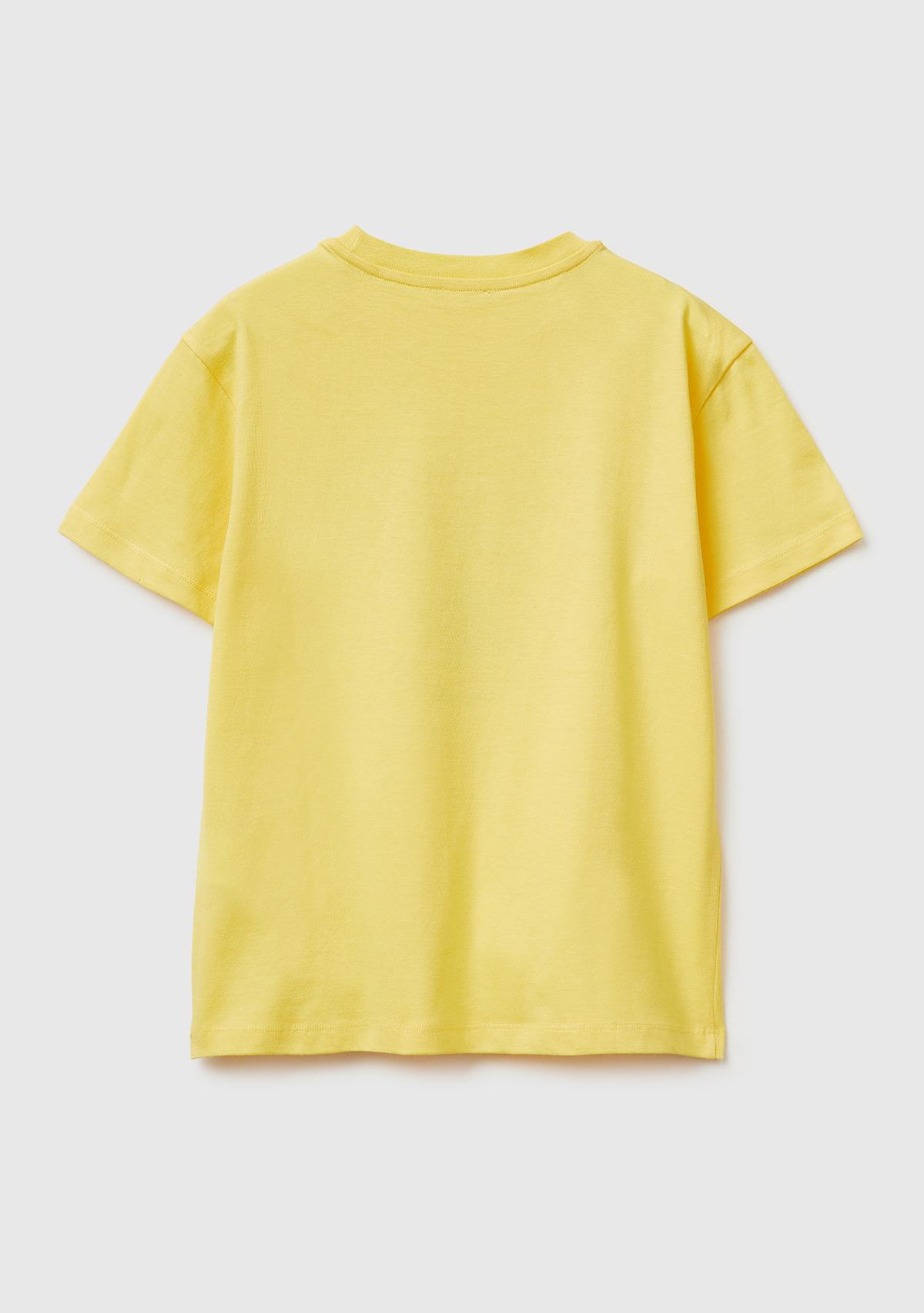 Erkek Çocuk Sarı Önü Logo Baskılı Bisiklet Yaka T-Shirt