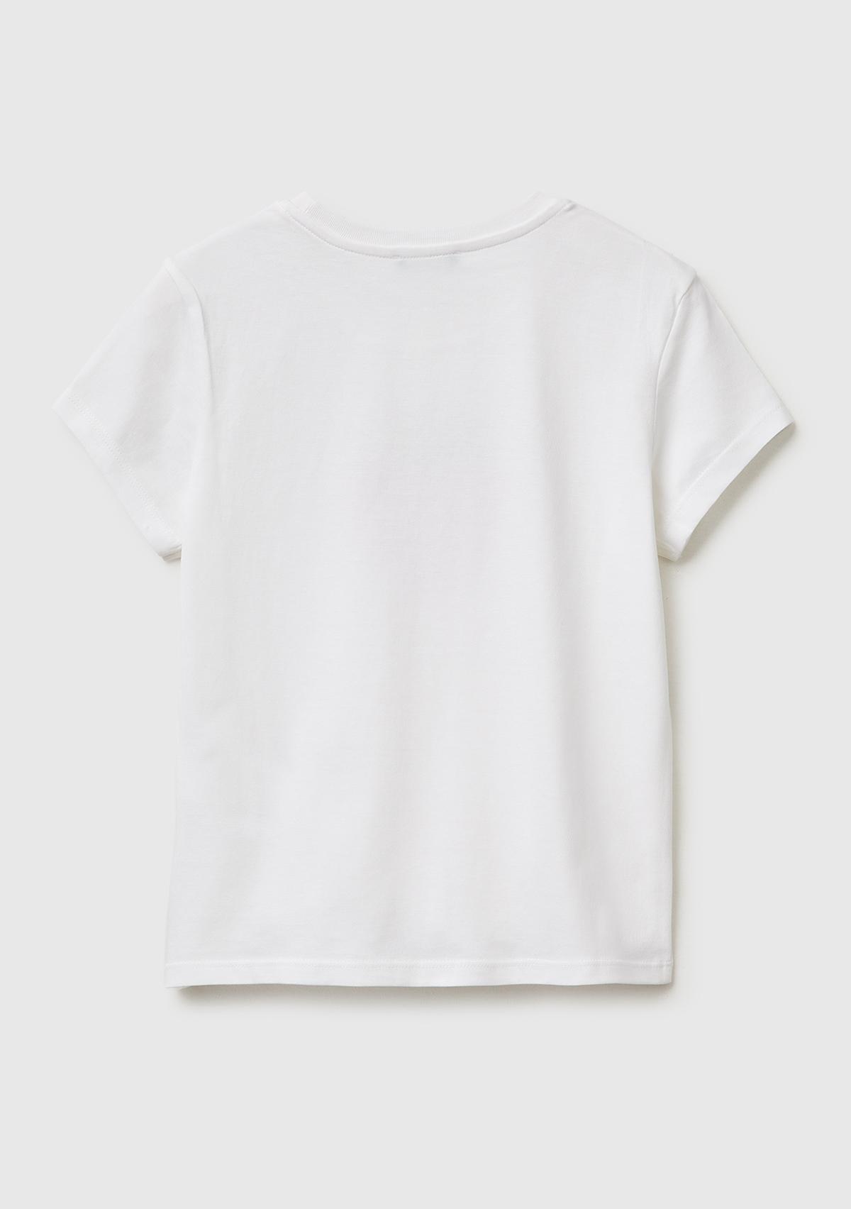 Kız Çocuk Beyaz Simli Logolu Bisiklet Yaka T-Shirt