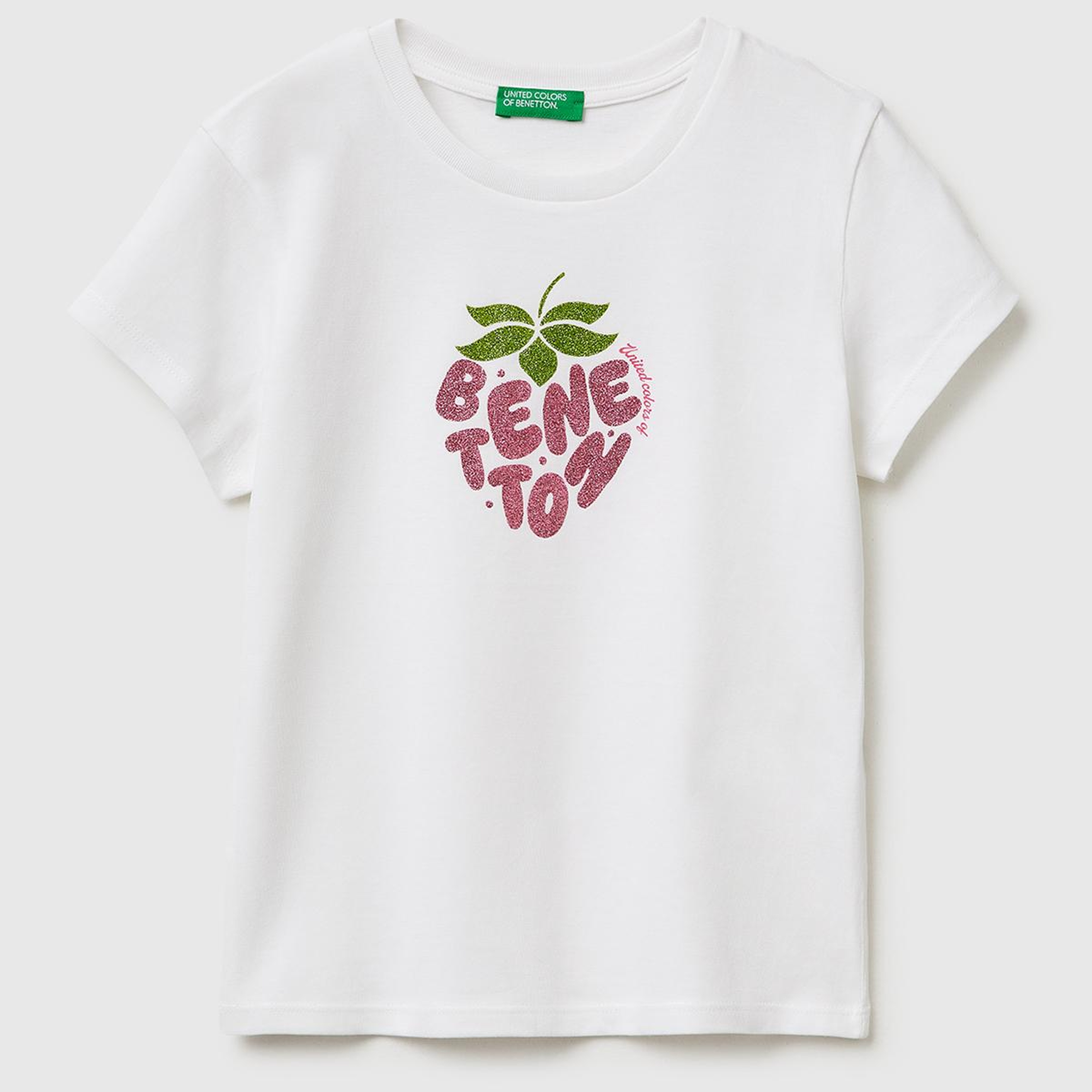Kız Çocuk Beyaz Simli Logolu Bisiklet Yaka T-Shirt